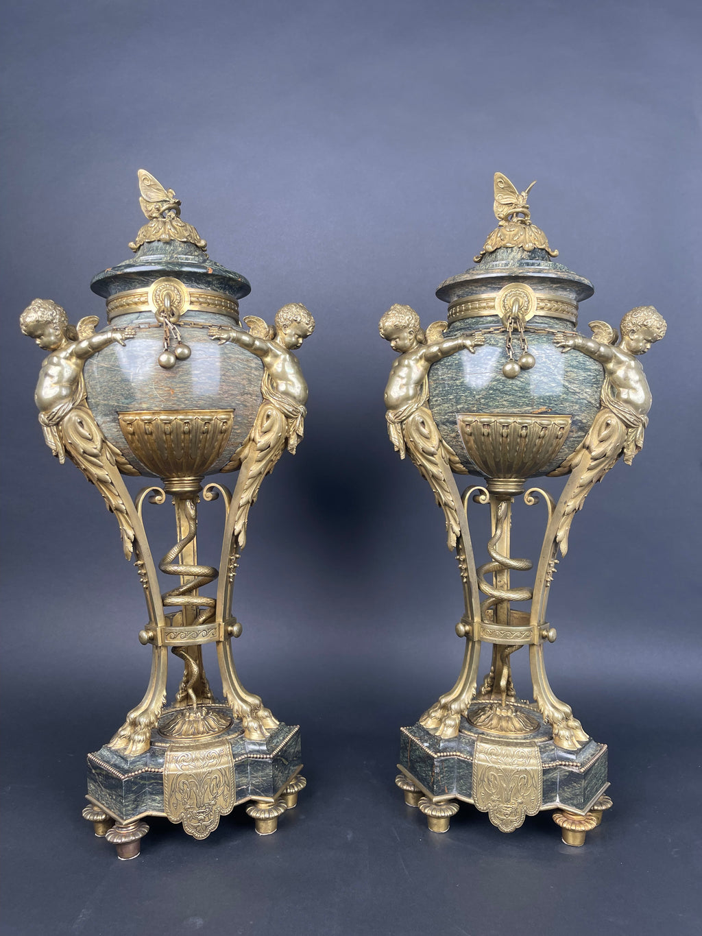 19th century French Ormolu Mounted Obsidian Urns