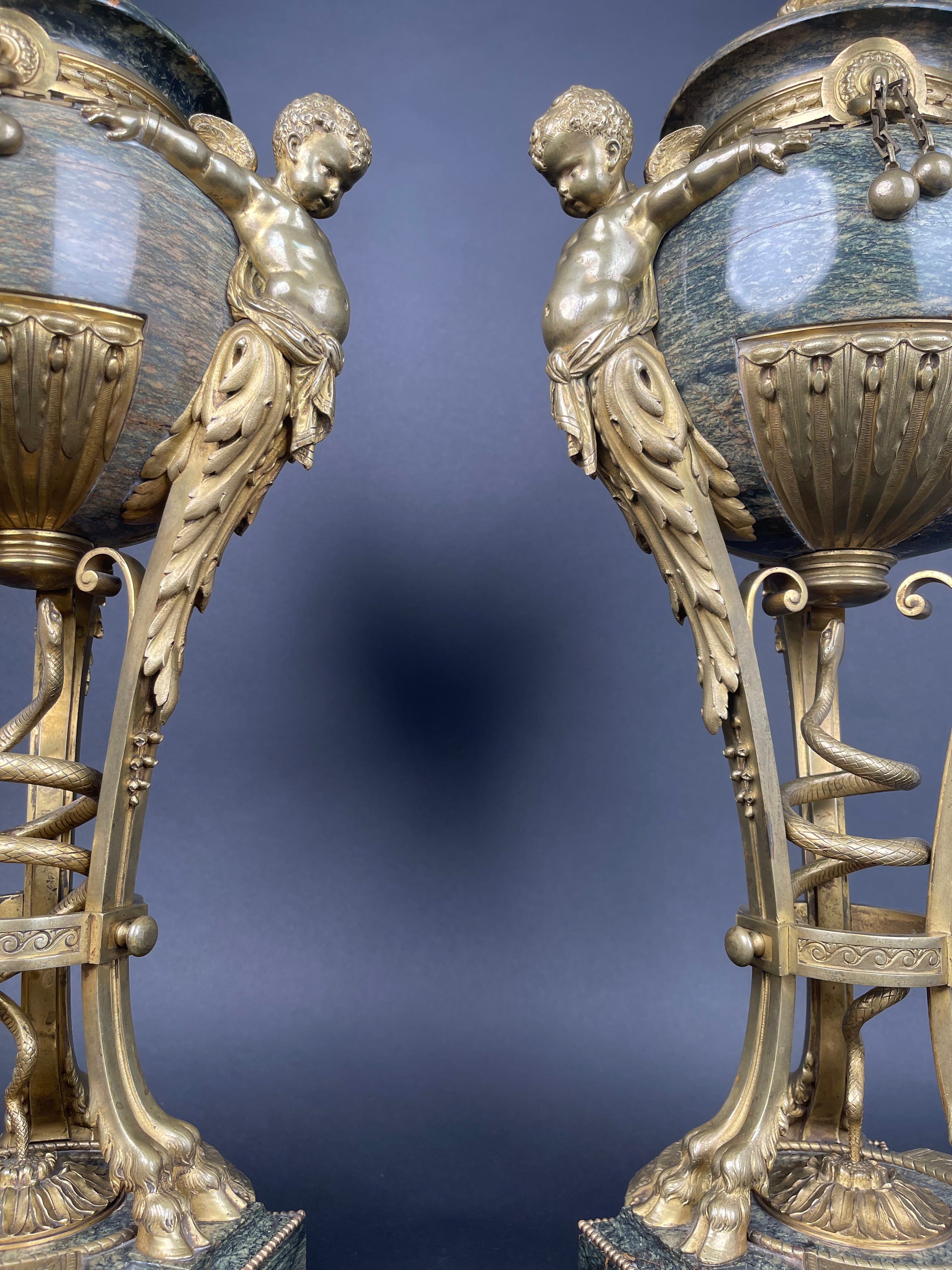 19th century French Ormolu Mounted Obsidian Urns