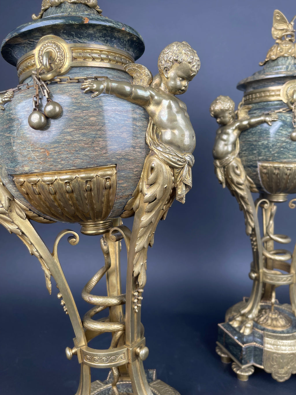 19th century French Ormolu Mounted Obsidian Urns