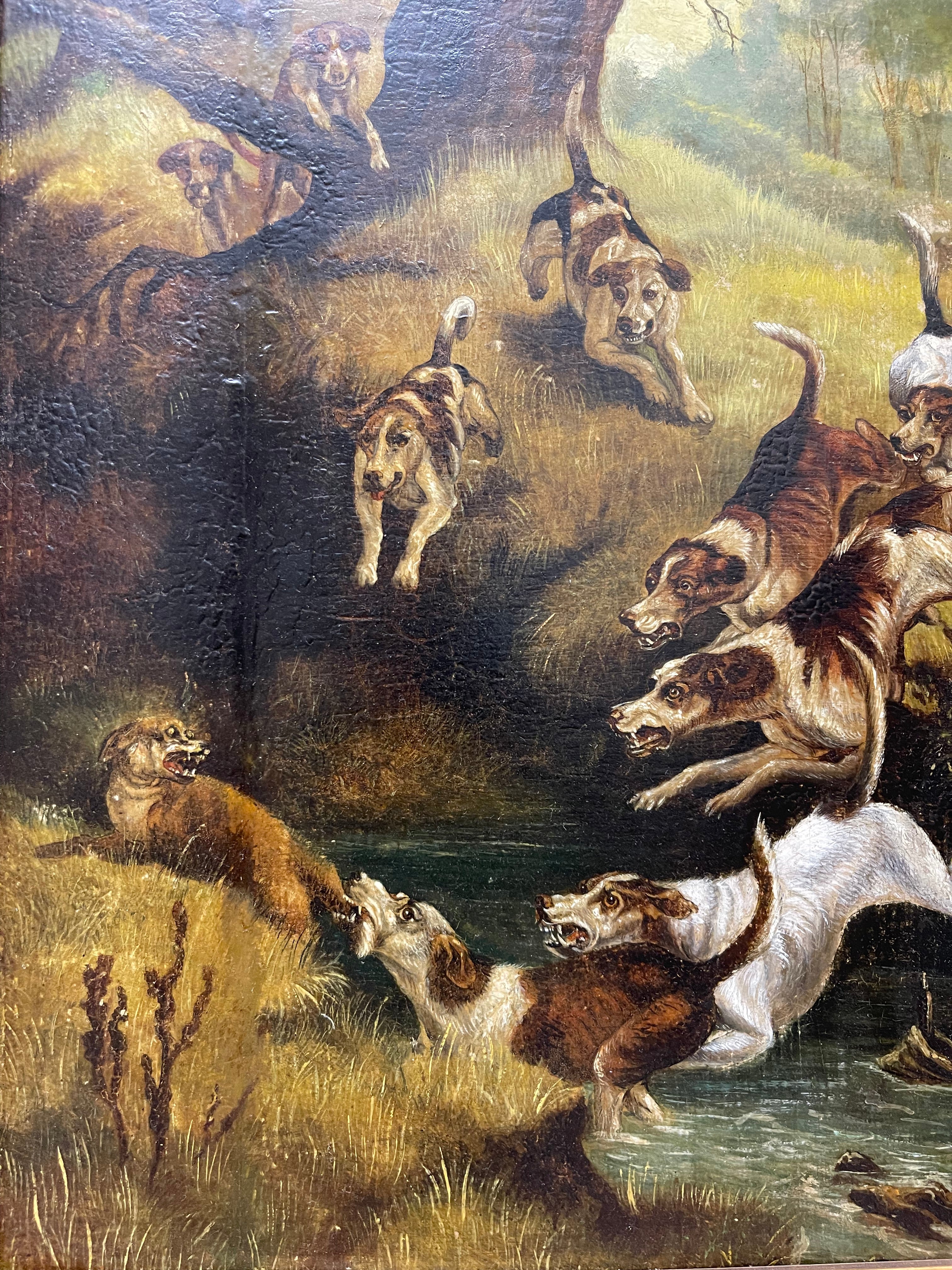 Thomas Blinks (British, 1853-1910) Hounds Chasing A Hunt. Circa 1890