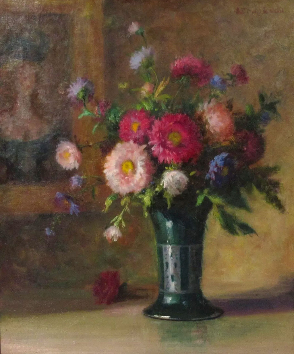 19th C. Russian Oil On Canvas Still Life Painting of Bouquet