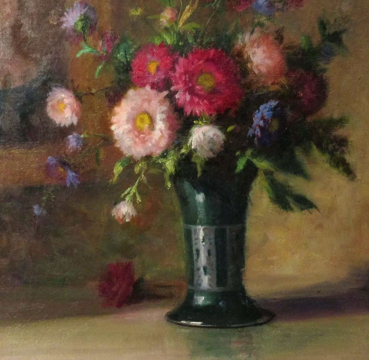 19th C. Russian Oil On Canvas Still Life Painting of Bouquet