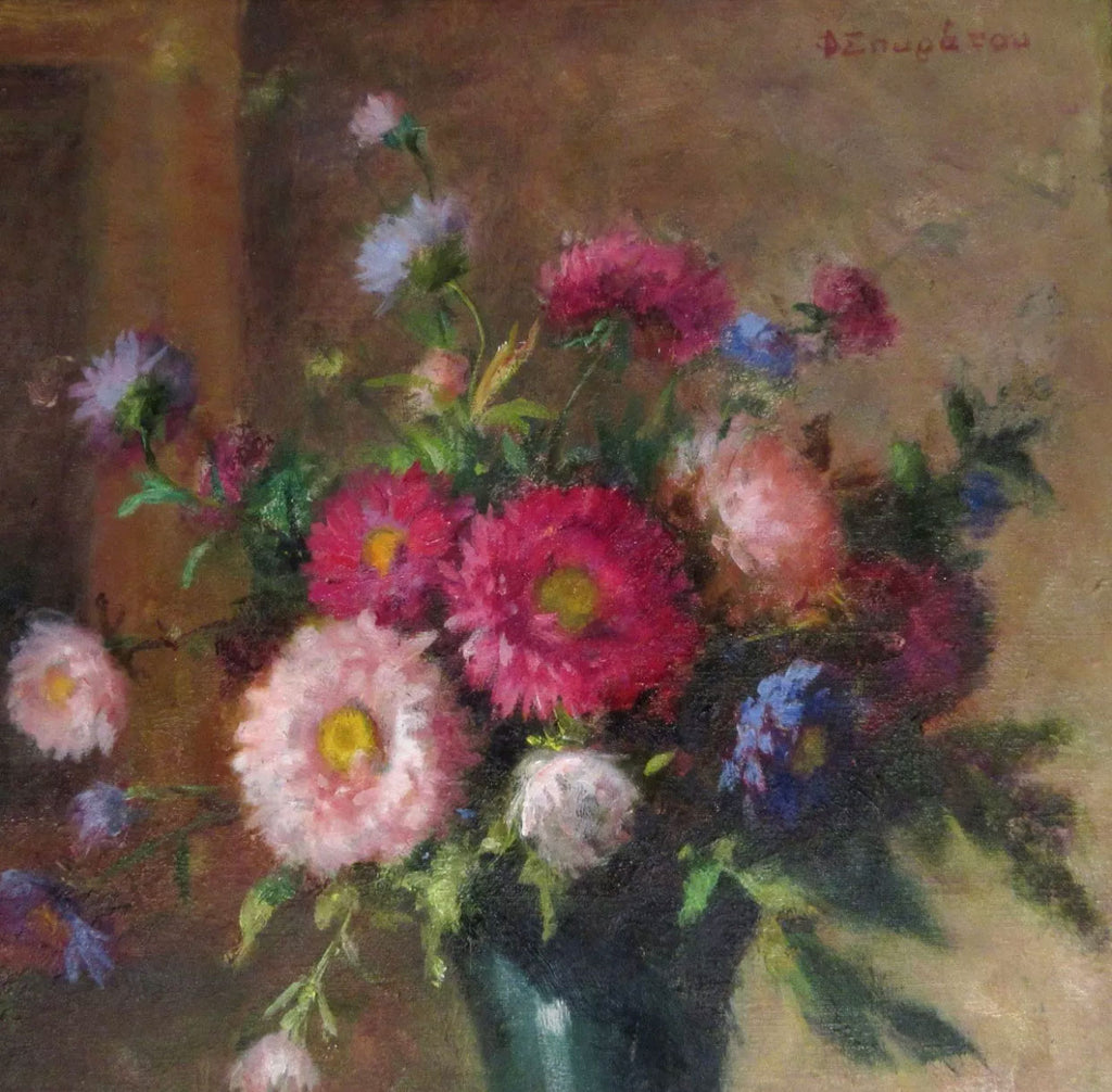 19th C. Russian Oil On Canvas Still Life Painting of Bouquet