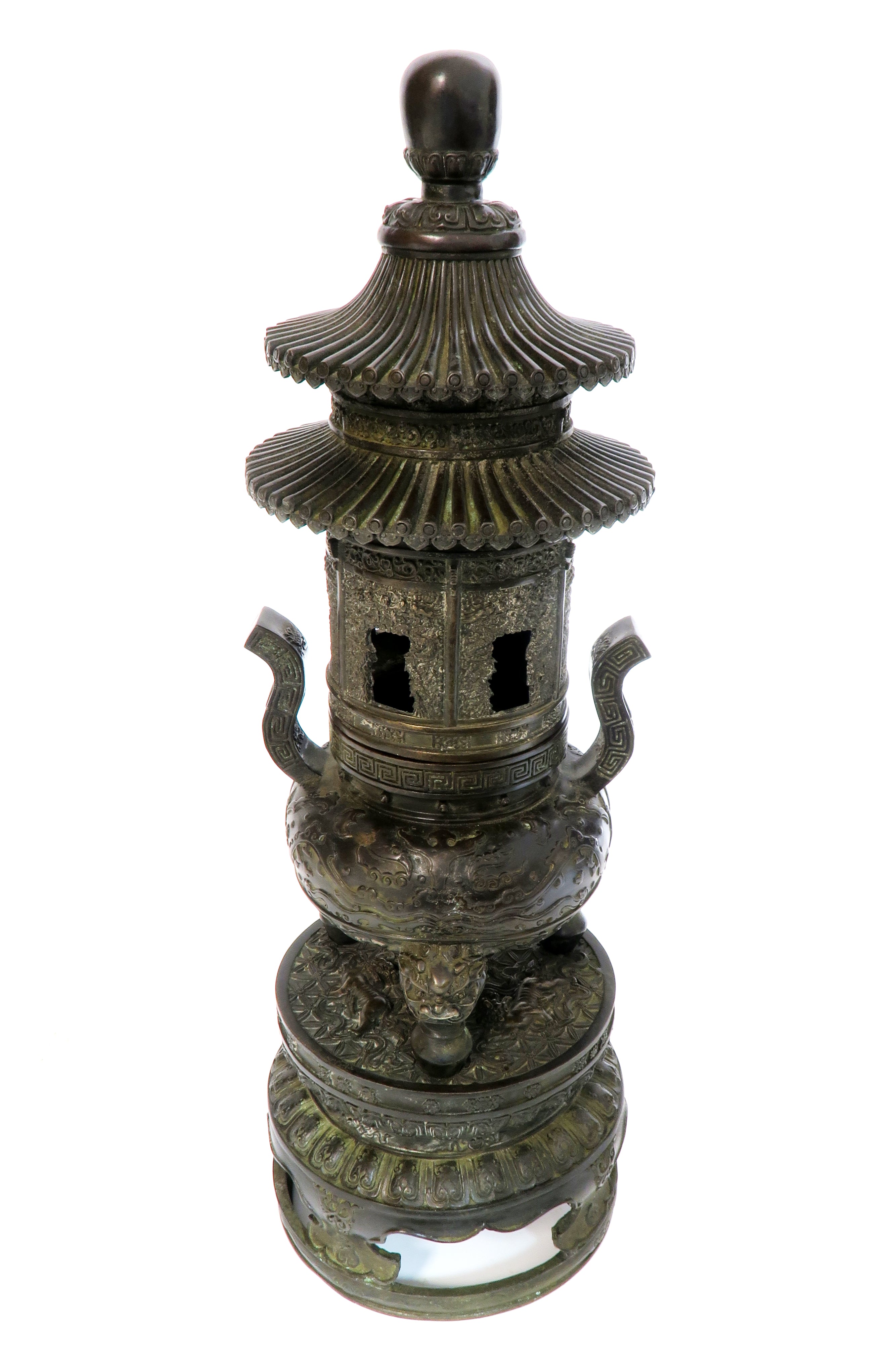 CHINESE BRONZE LIDDED CENSER, SIGNED