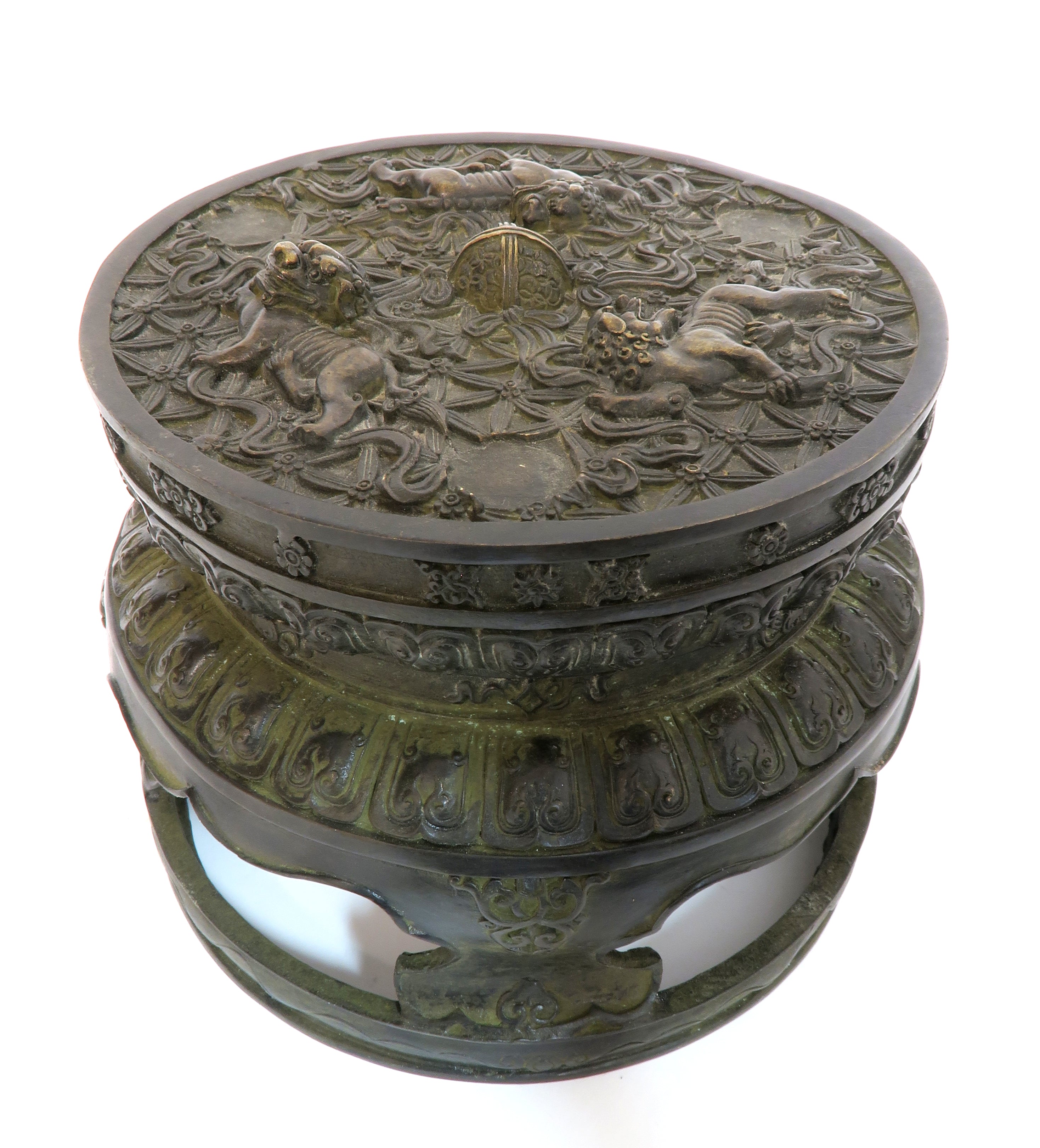 CHINESE BRONZE LIDDED CENSER, SIGNED
