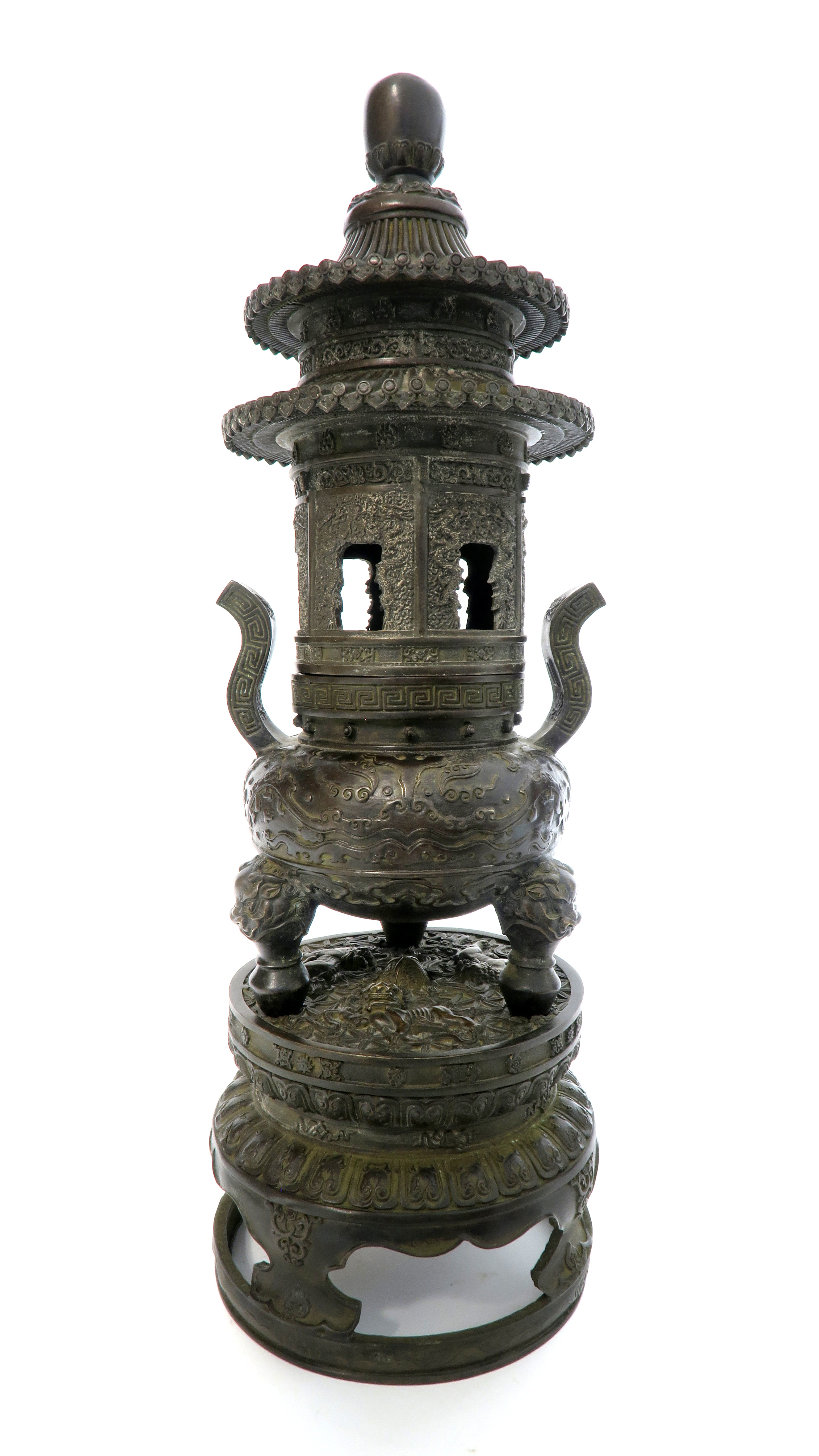 CHINESE BRONZE LIDDED CENSER, SIGNED