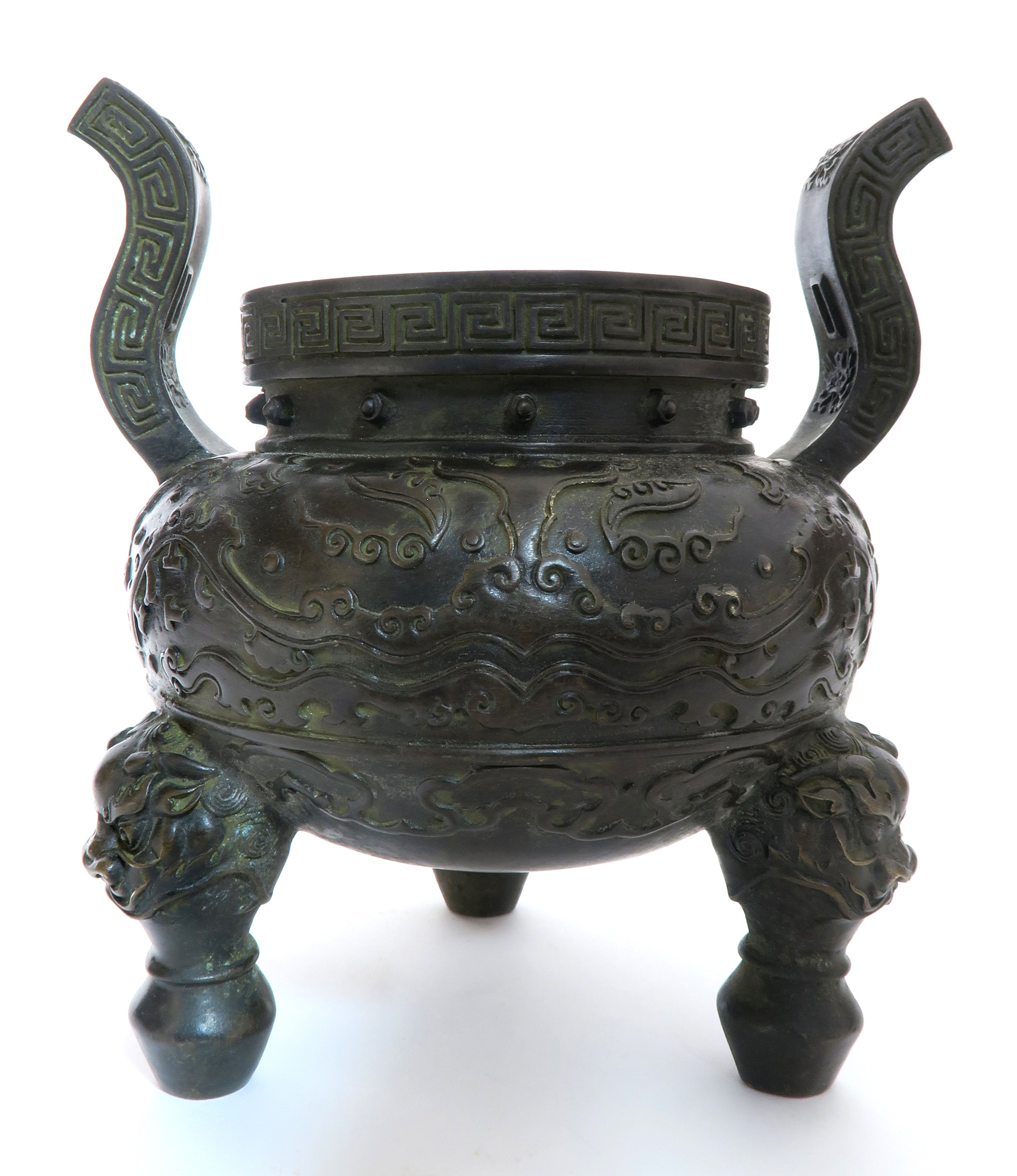 CHINESE BRONZE LIDDED CENSER, SIGNED