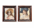 Pair of 19th C. French Pastel Portrait of Beautiful Young Women With Carved Wood