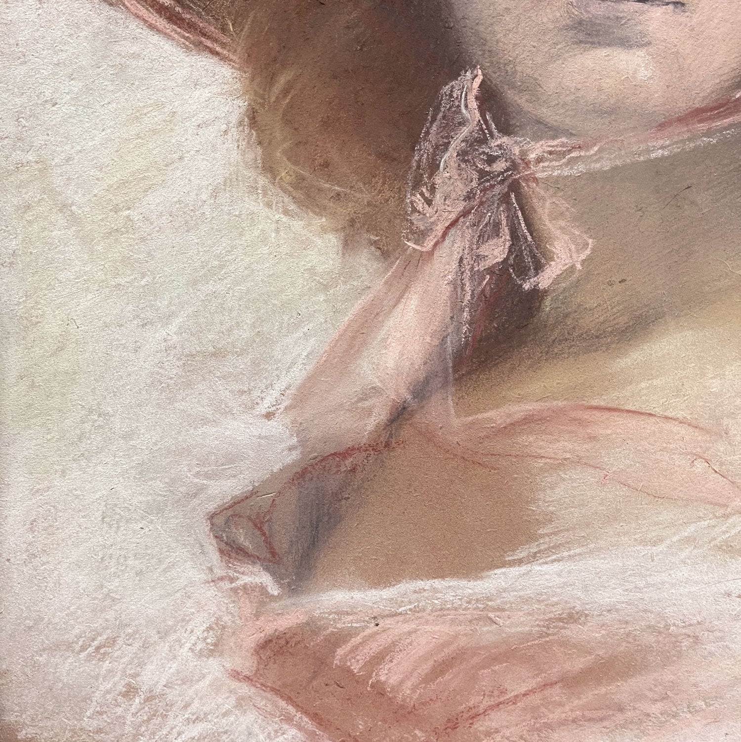 Pair of 19th C. French Pastel Portrait of Beautiful Young Women With Carved Wood