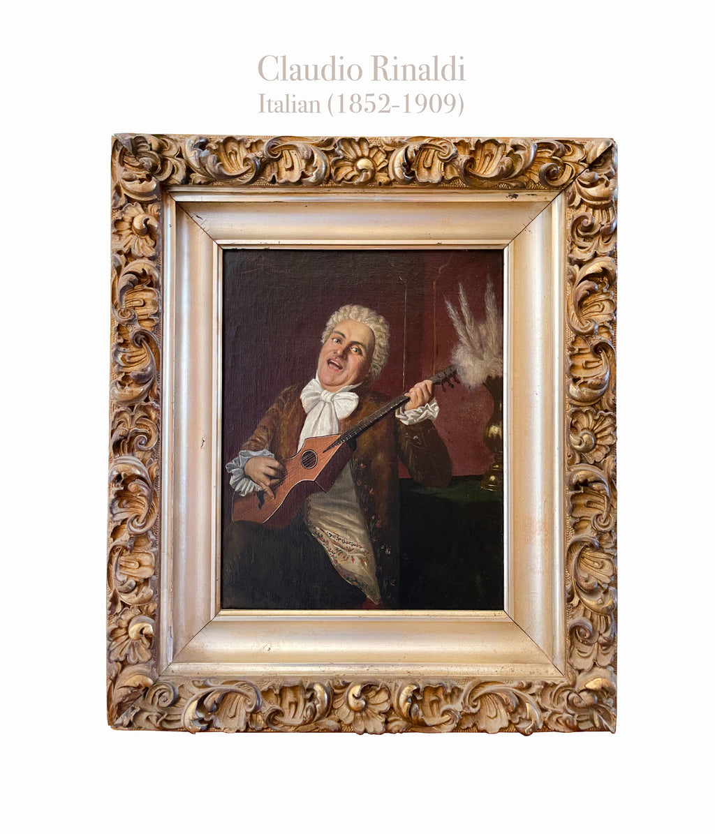 Claudio Rinaldi Italian (1852-1909) Oil on Canvas Framed Painting of a Musician