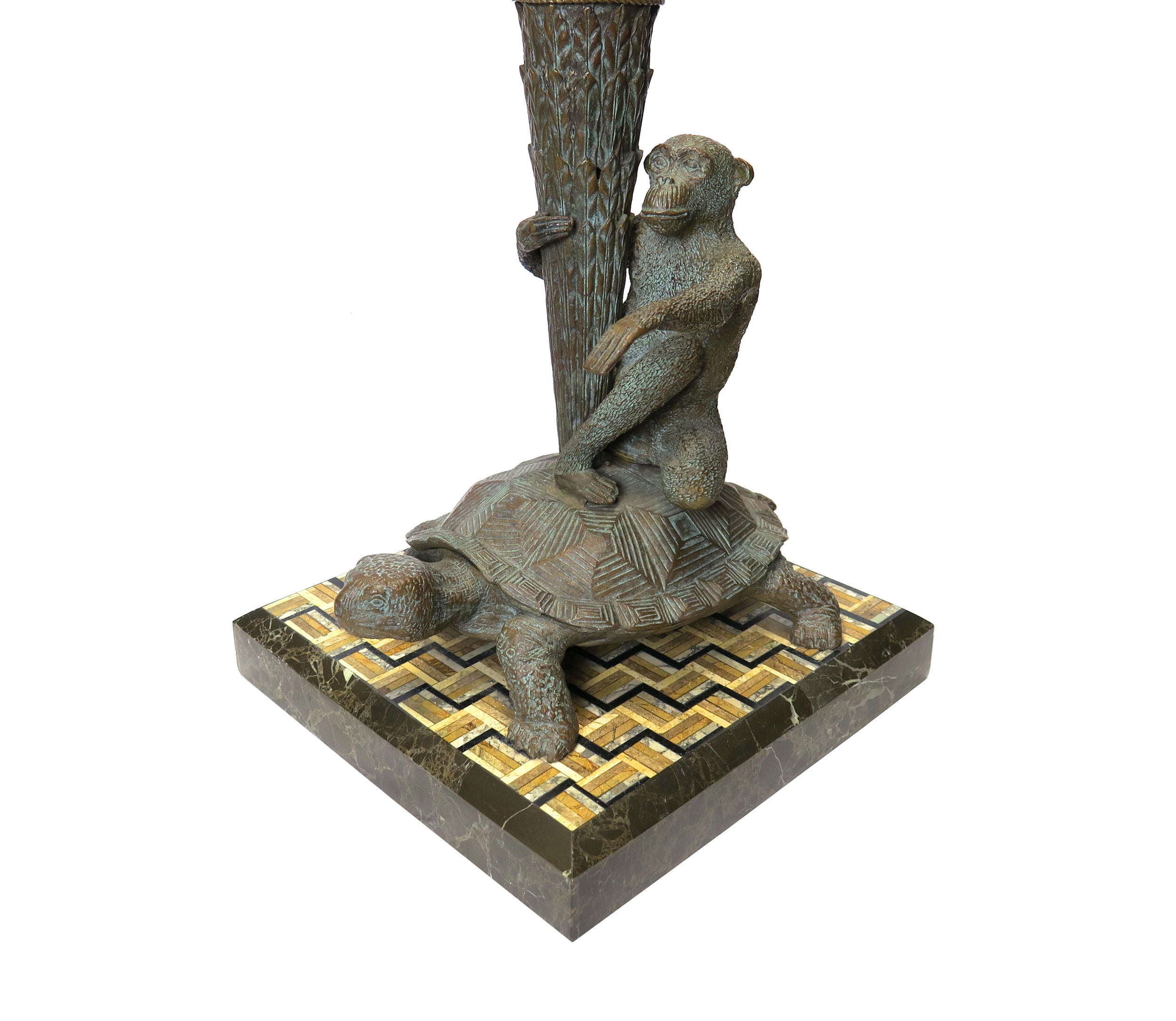 A Pair of Bronze Figural Lamp Mounted Pietra Dura