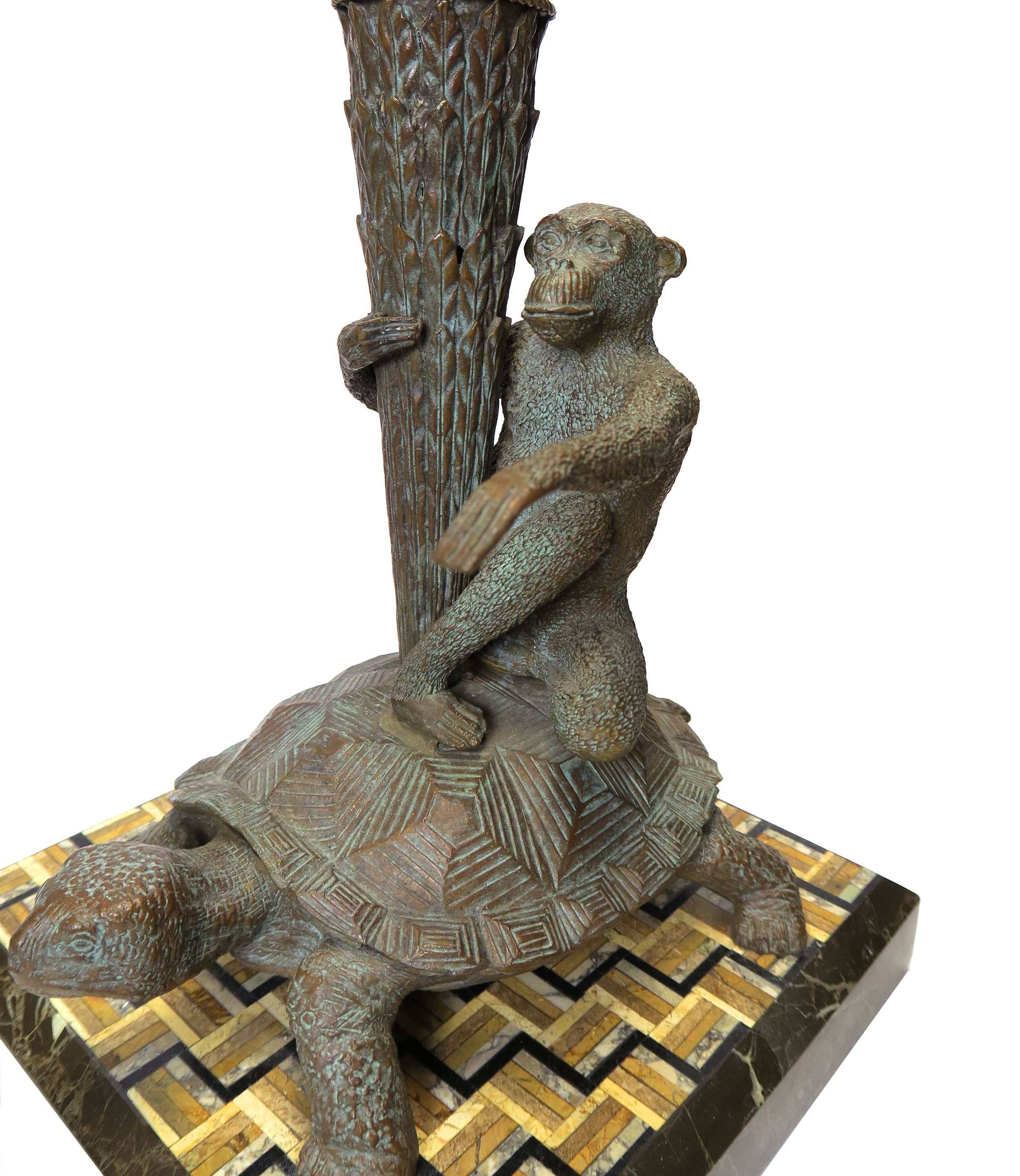 A Pair of Bronze Figural Lamp Mounted Pietra Dura