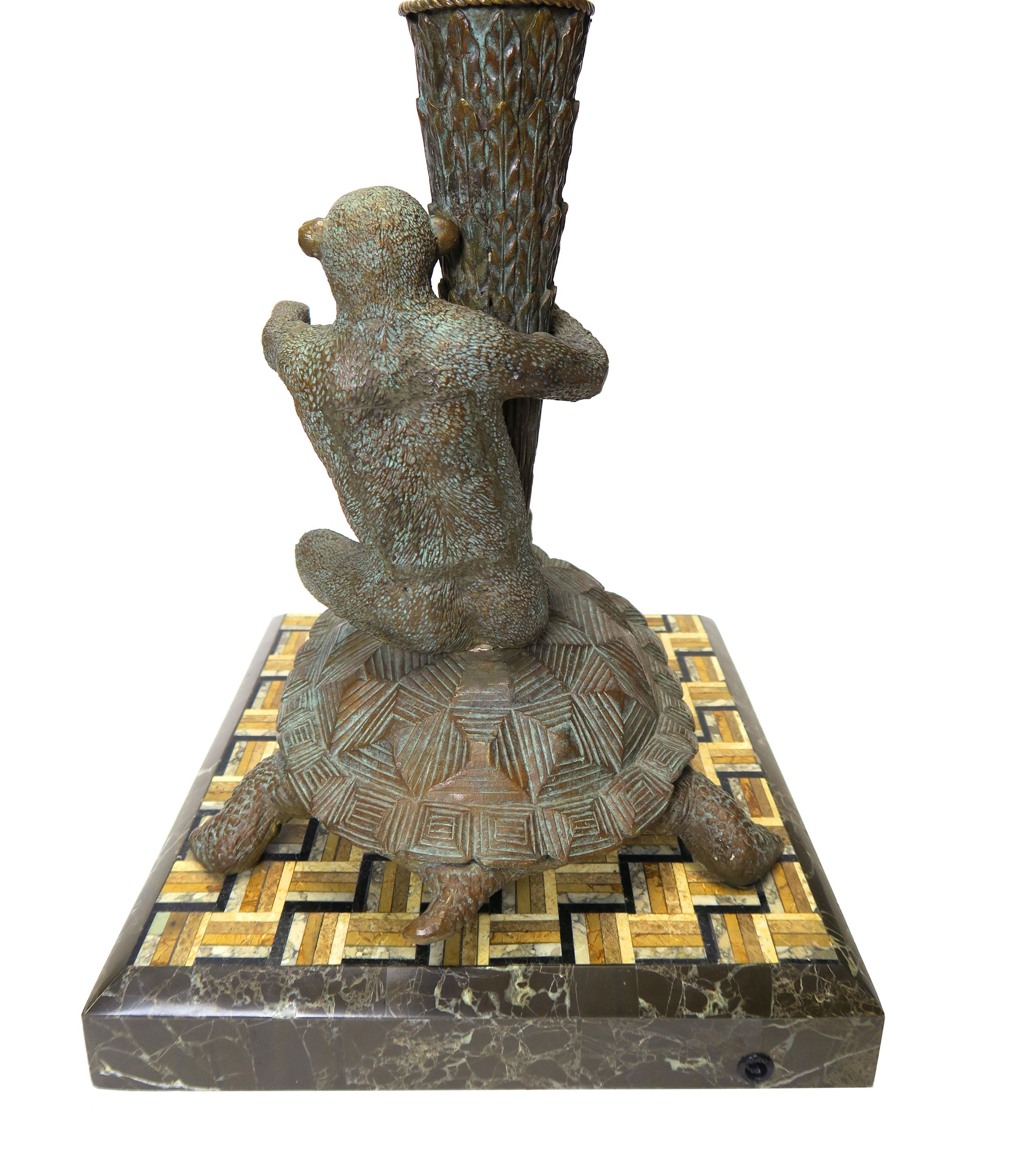 A Pair of Bronze Figural Lamp Mounted Pietra Dura