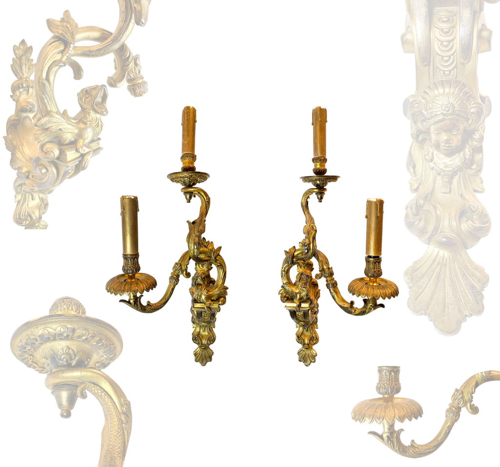 A PAIR OF LOUIS XV STYLE BRONZE TWO-BRANCH WALL-LIGHTS