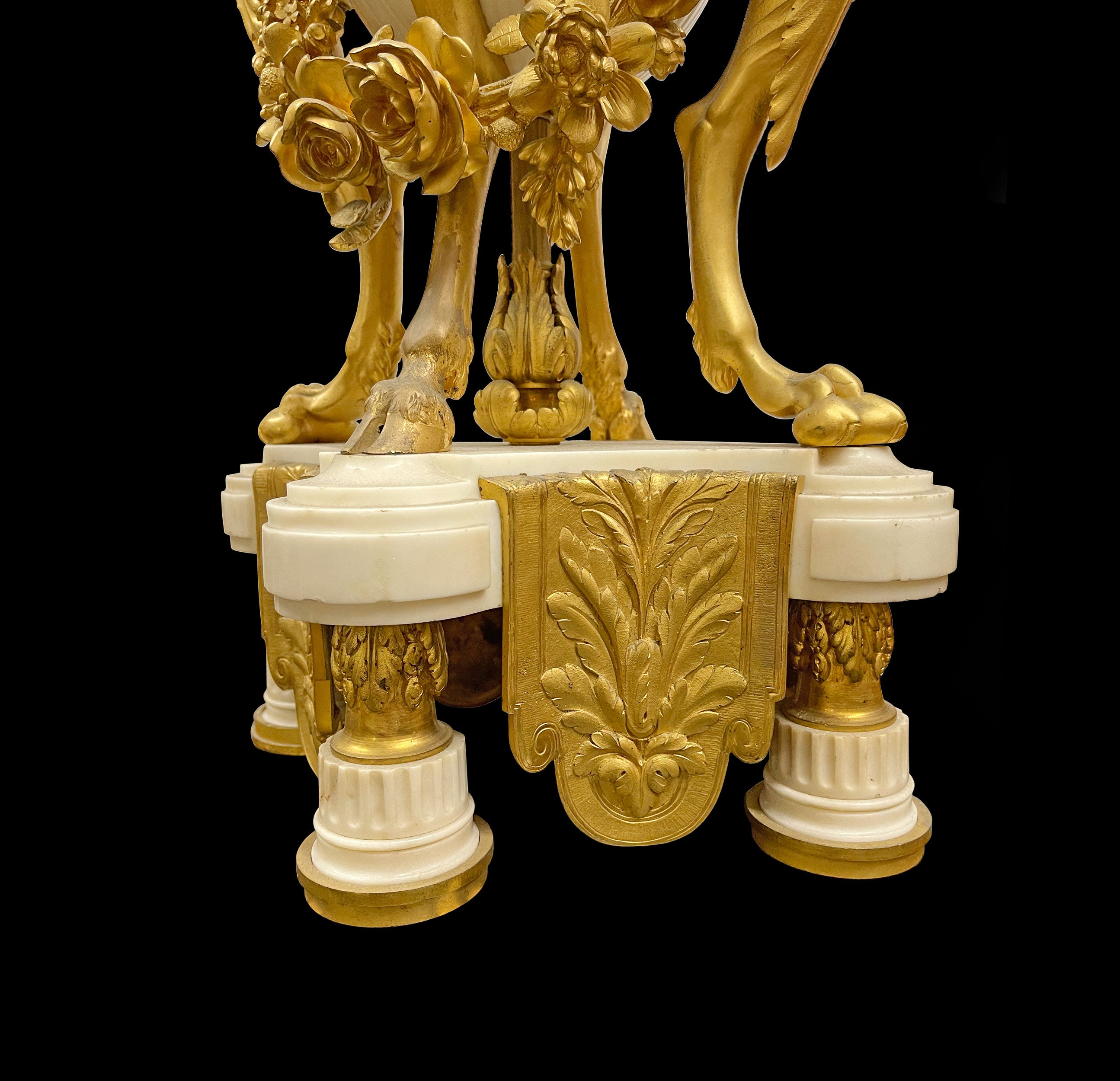 Pair Of Palatial Gilt Bronze & White Marble Candelabras