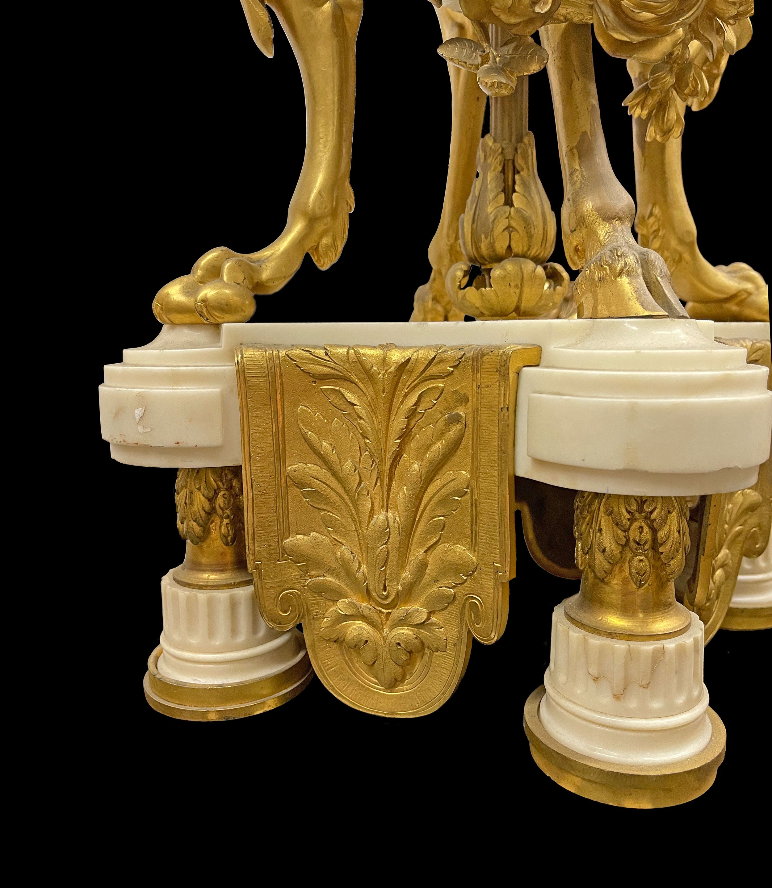 Pair Of Palatial Gilt Bronze & White Marble Candelabras