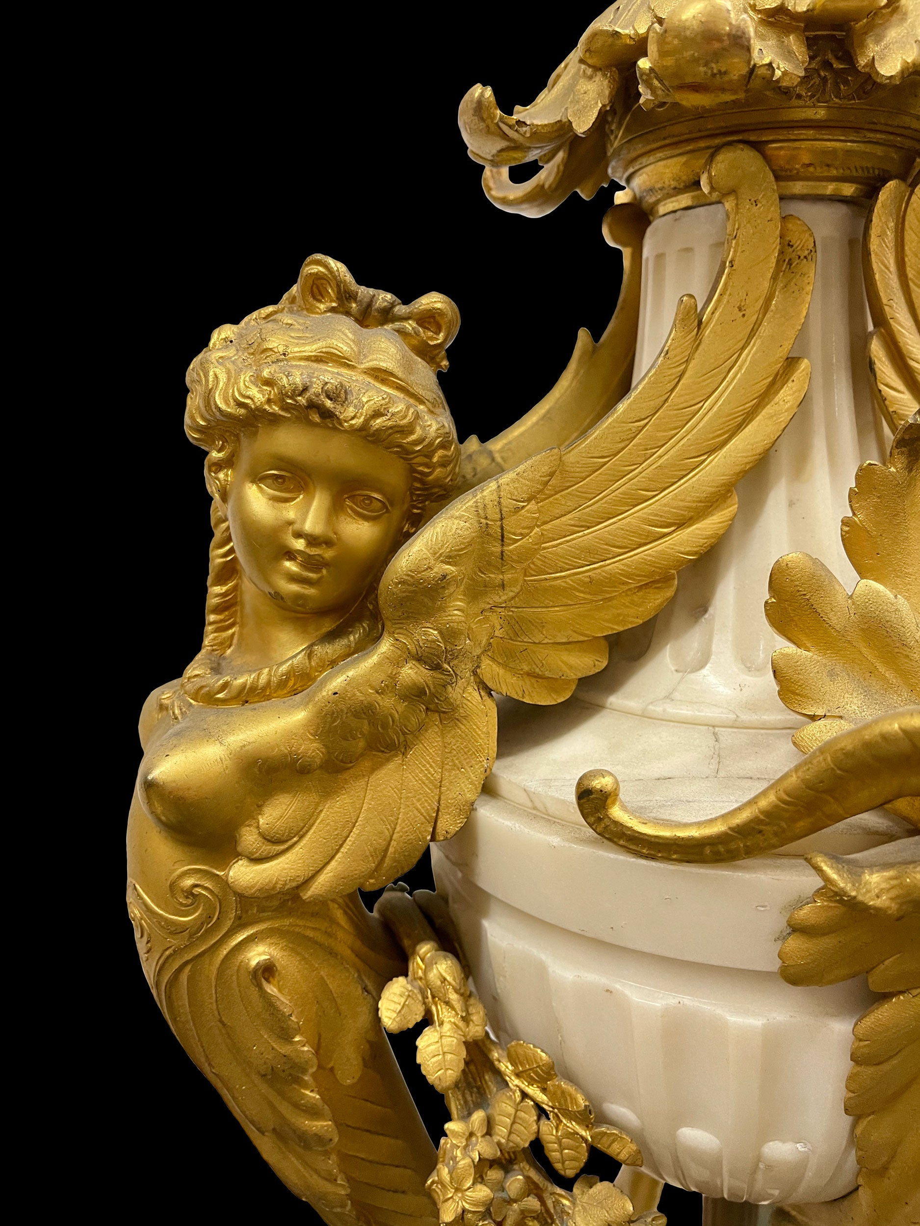 Pair Of Palatial Gilt Bronze & White Marble Candelabras