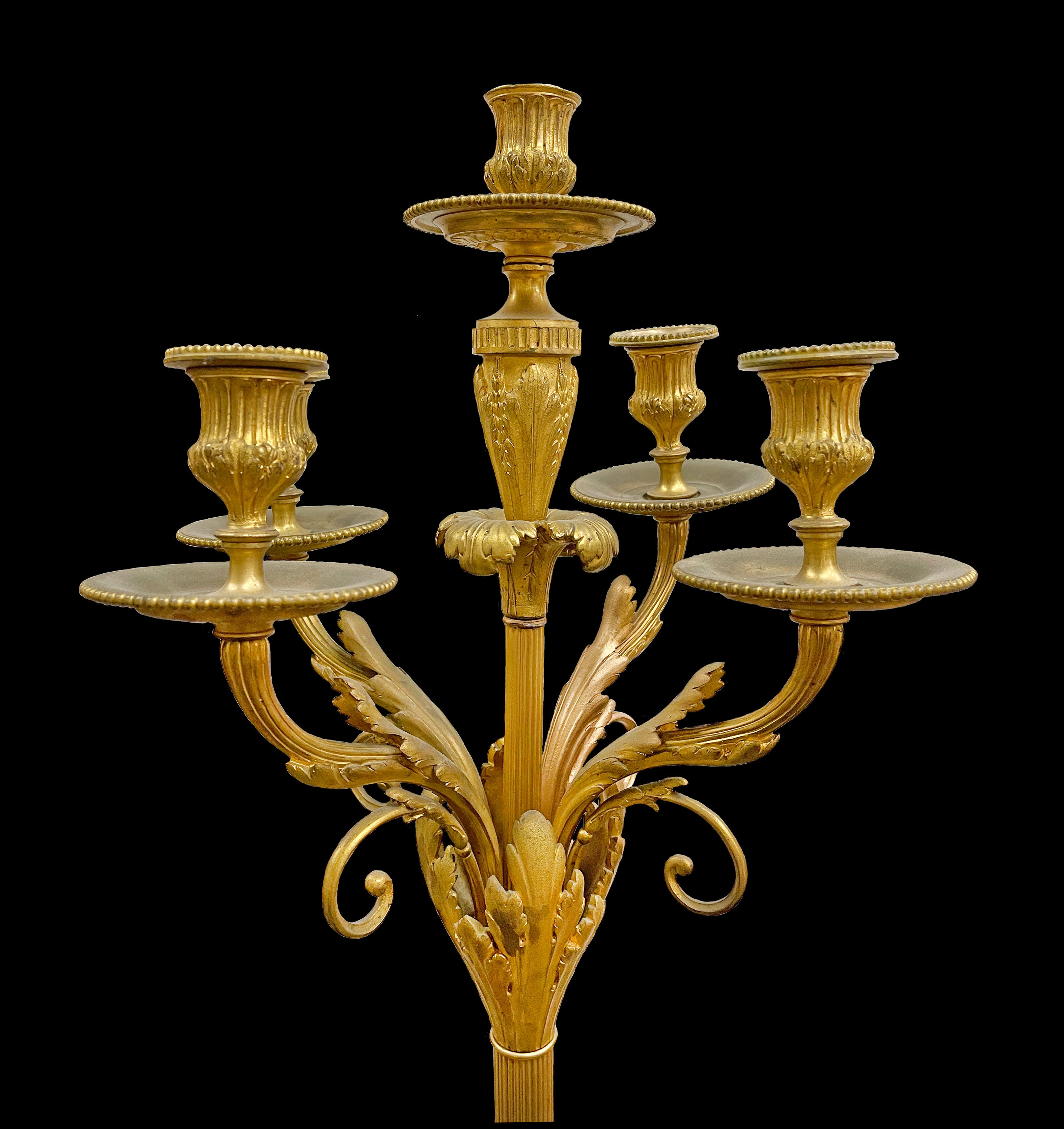Pair Of Palatial Gilt Bronze & White Marble Candelabras