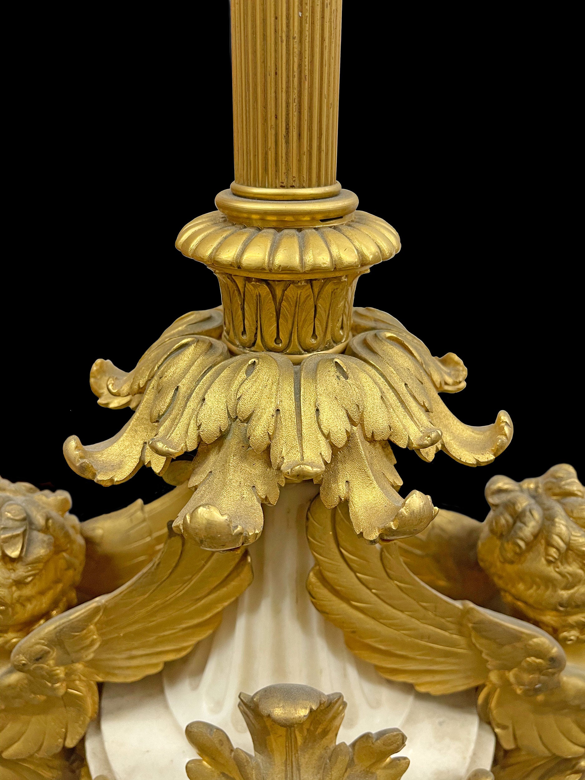 Pair Of Palatial Gilt Bronze & White Marble Candelabras