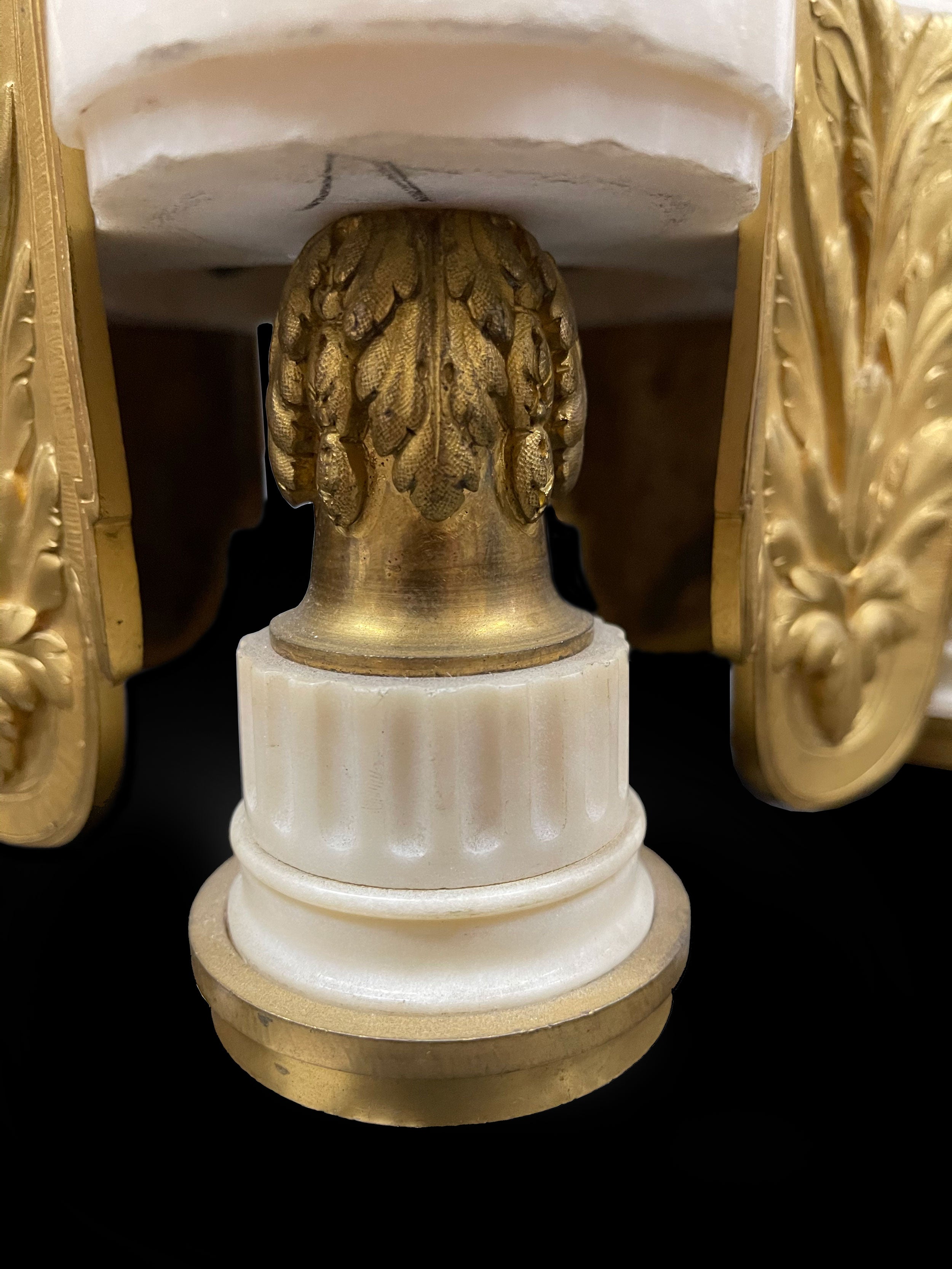 Pair Of Palatial Gilt Bronze & White Marble Candelabras