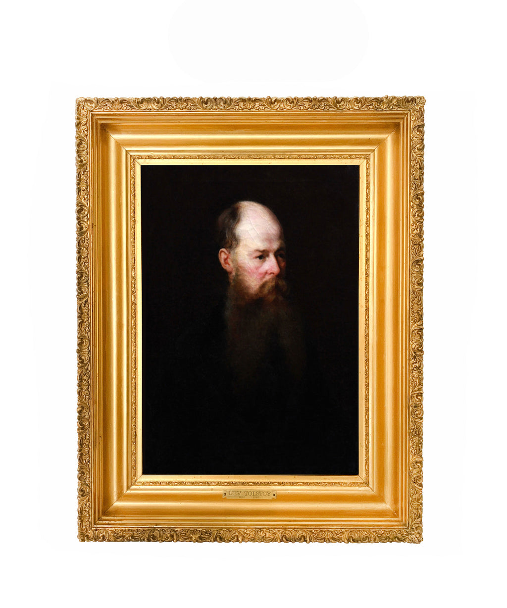 Russian School Portrait of Lev Tolstoy, Important 19th C Oil on Canvas