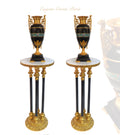 Pair of 19th C. French Black Marble & Champleve Enamel Gilt Bronze Vases
