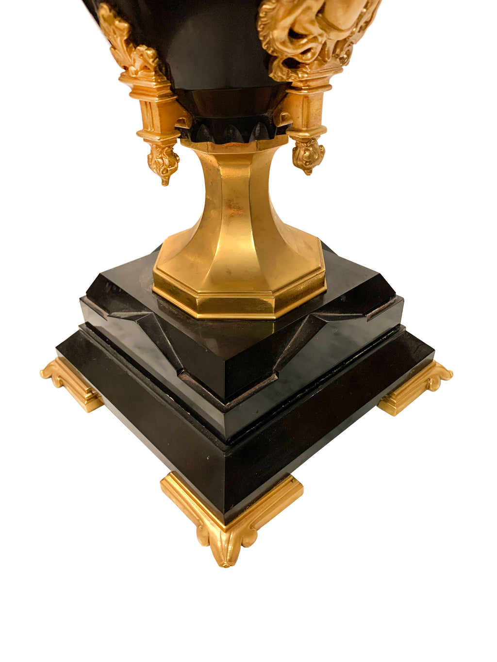 Pair of 19th C. French Black Marble & Champleve Enamel Gilt Bronze Vases