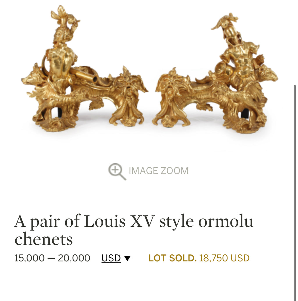 AN IMPORTANT PAIR OF FRENCH LOUIS XV ORMOLU CHENETS