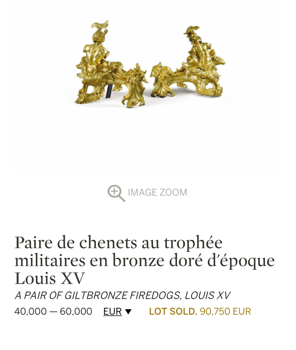 AN IMPORTANT PAIR OF FRENCH LOUIS XV ORMOLU CHENETS