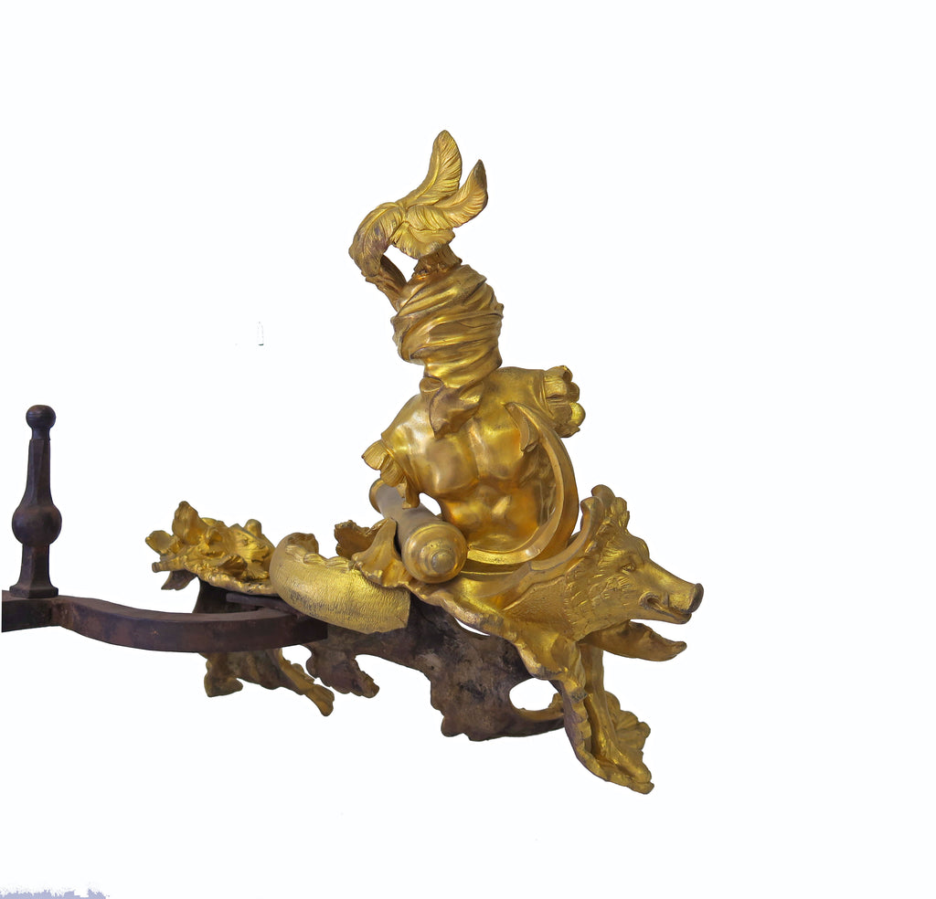 AN IMPORTANT PAIR OF FRENCH LOUIS XV ORMOLU CHENETS