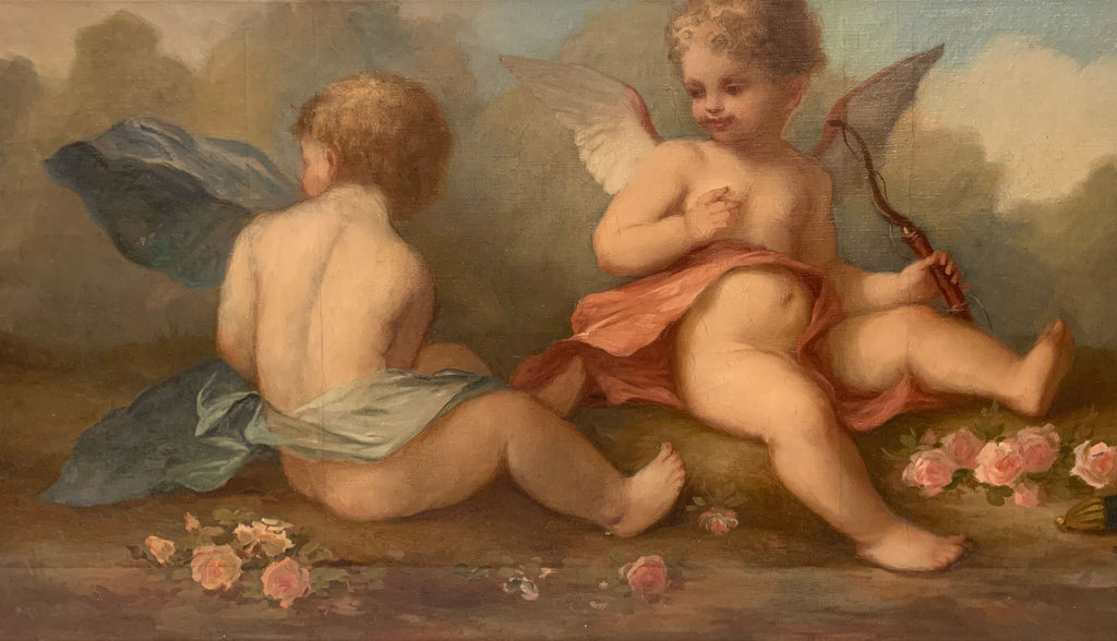 19th C. French Oil on Canvas Painting of Cupids Playing