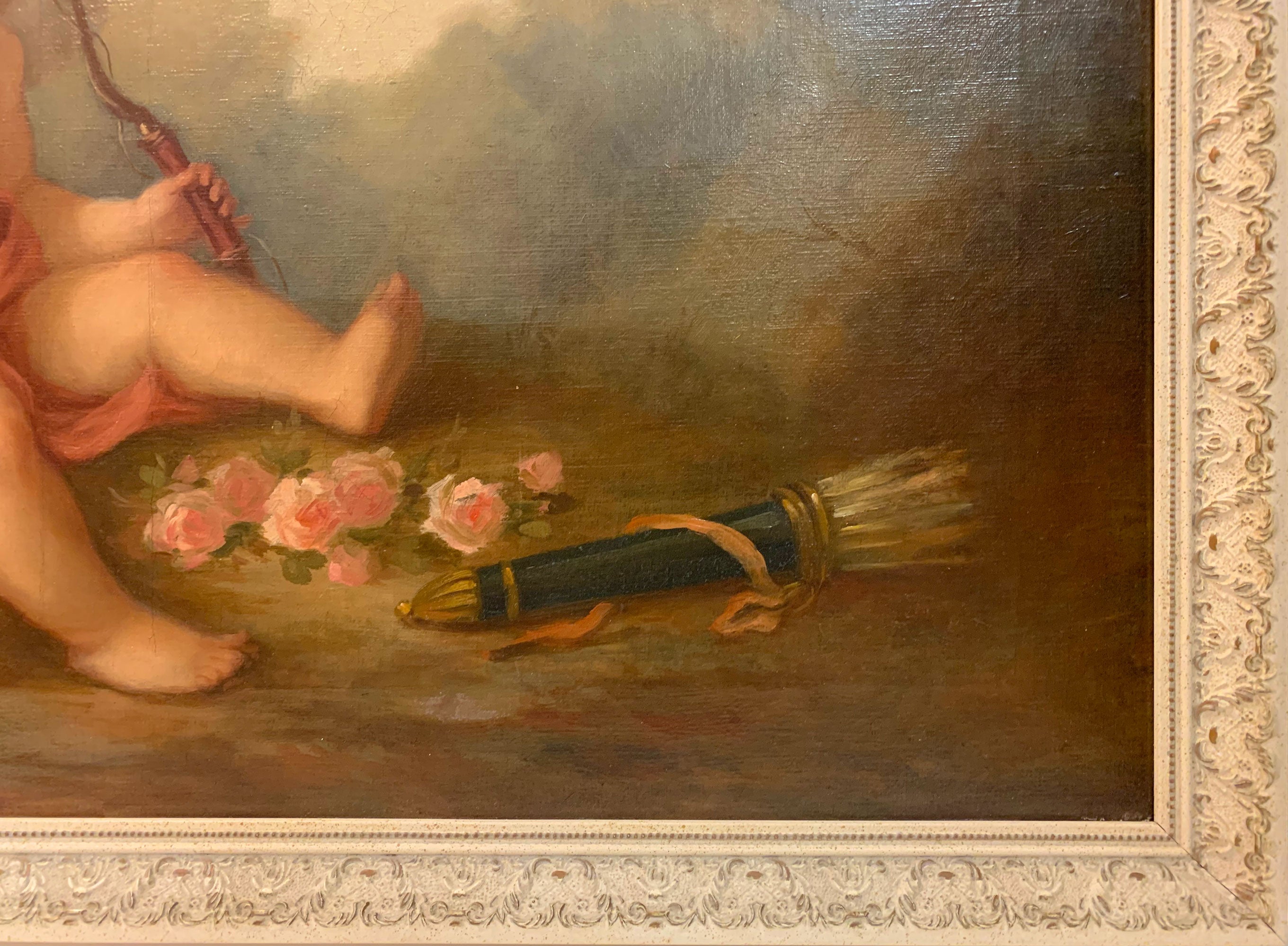 19th C. French Oil on Canvas Painting of Cupids Playing