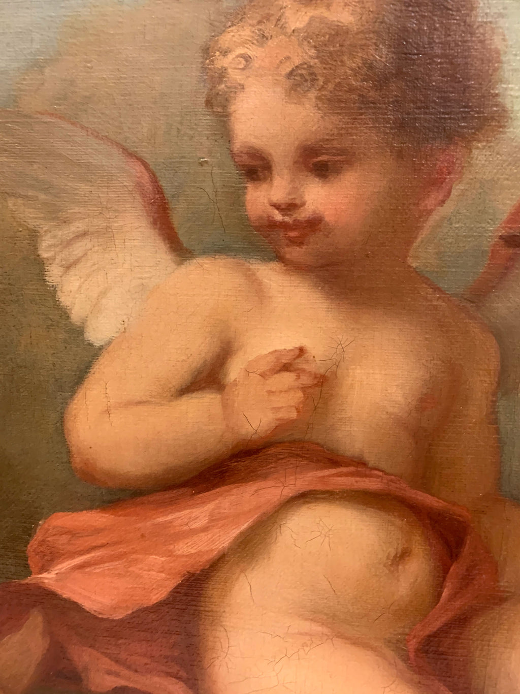 19th C. French Oil on Canvas Painting of Cupids Playing