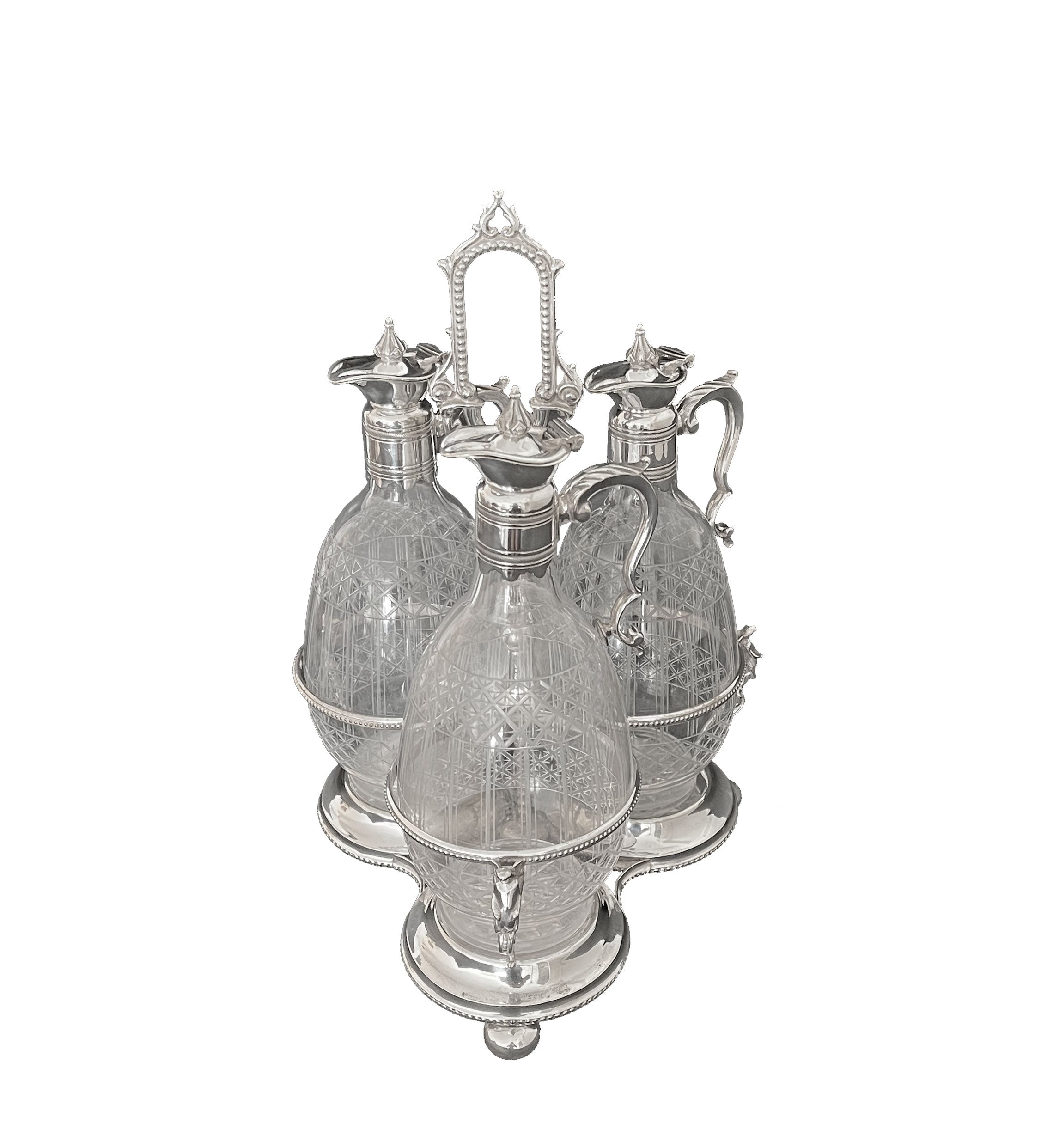 A British Cut Crystal & Silver Plated Cruet Set, 19th C