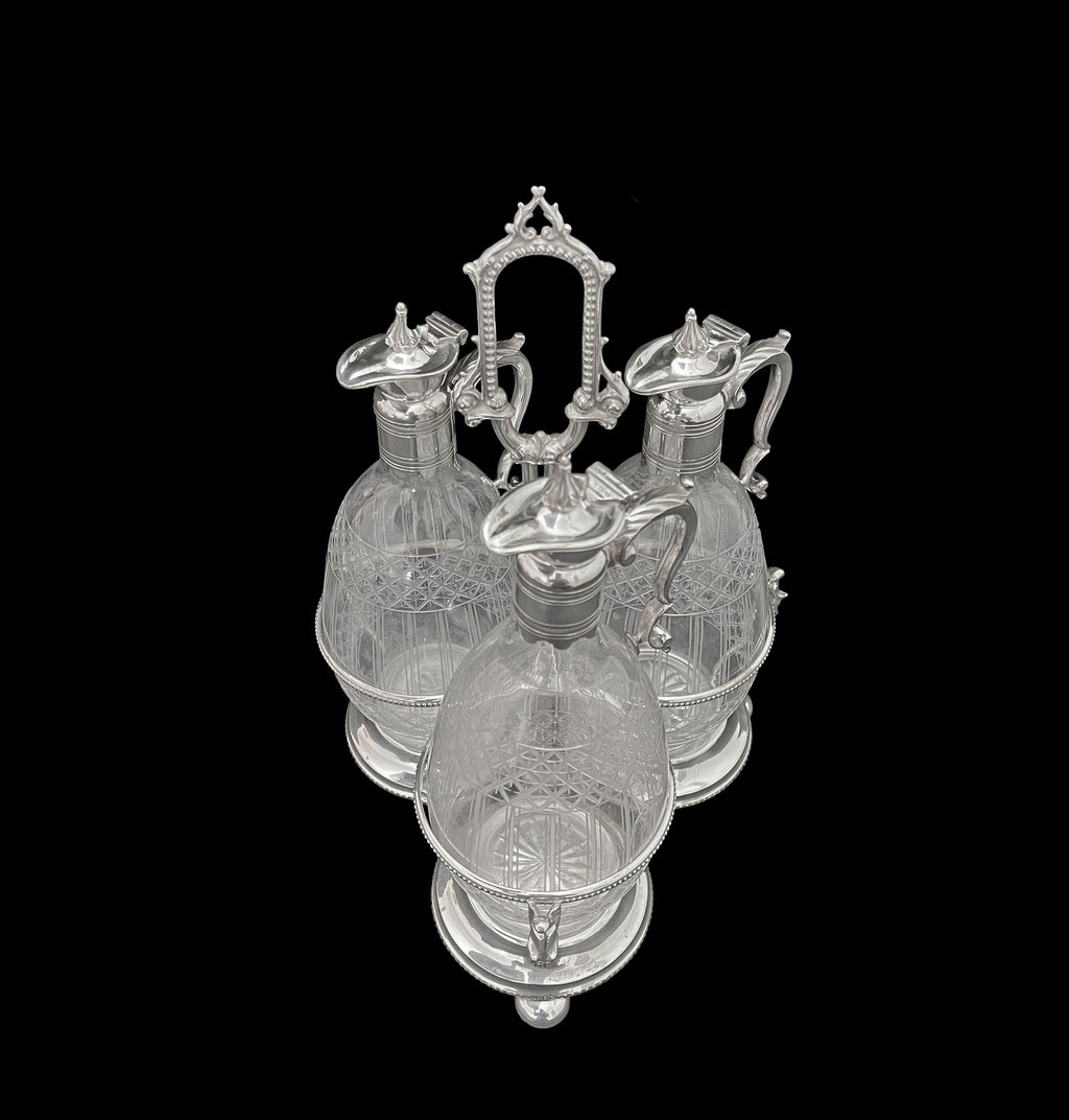 A British Cut Crystal & Silver Plated Cruet Set, 19th C