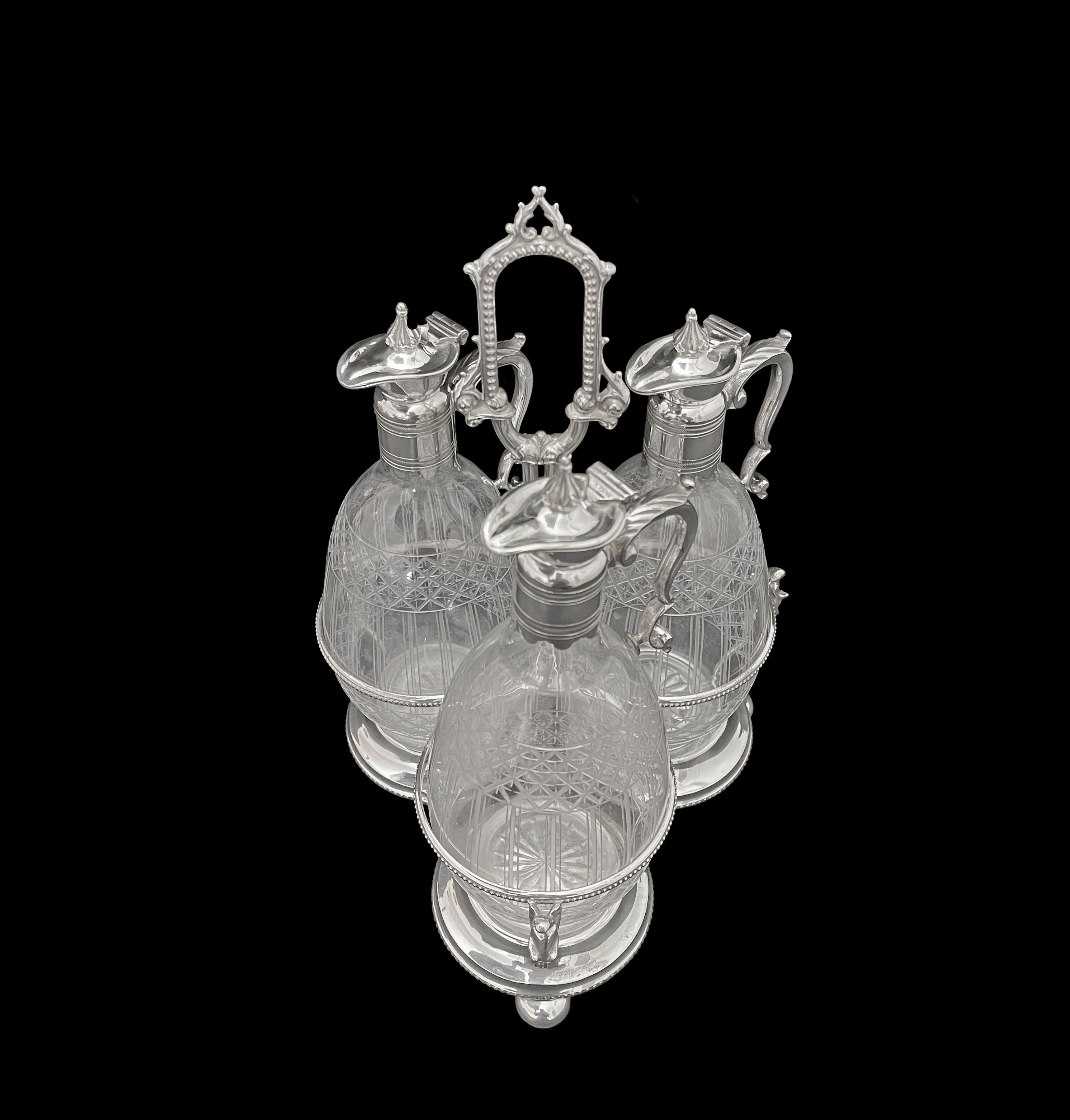 A British Cut Crystal & Silver Plated Cruet Set, 19th C