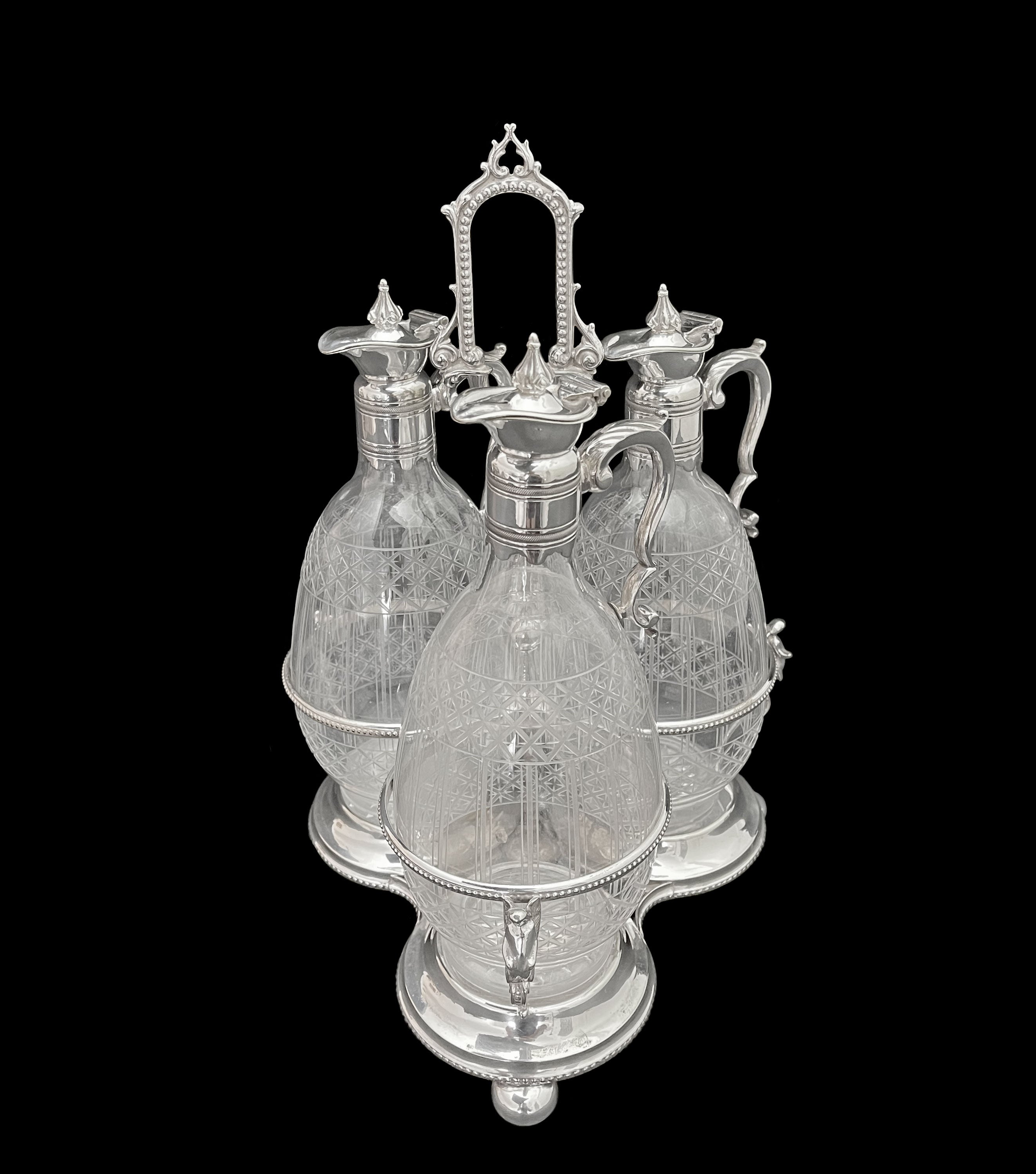 A British Cut Crystal & Silver Plated Cruet Set, 19th C