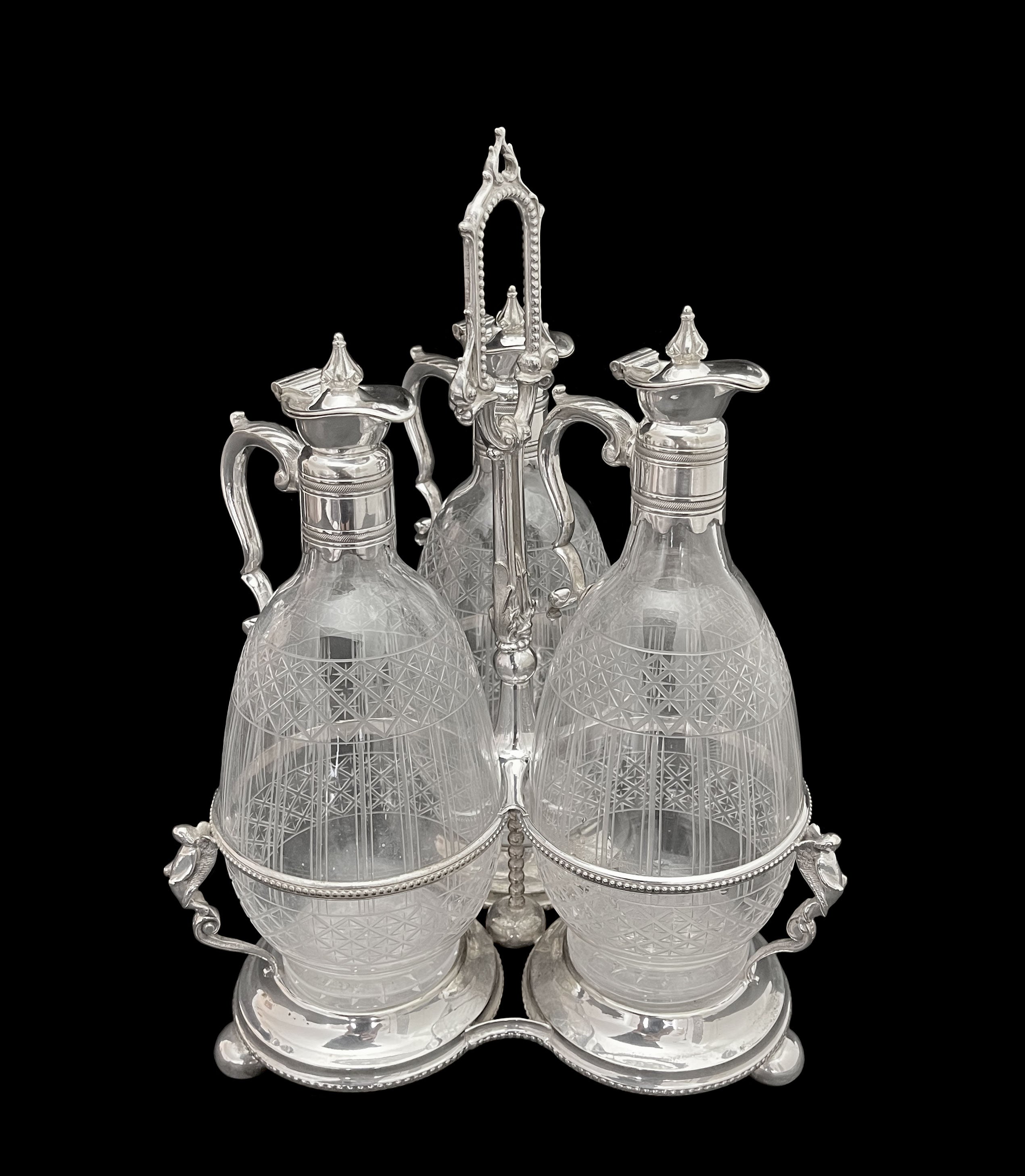 A British Cut Crystal & Silver Plated Cruet Set, 19th C