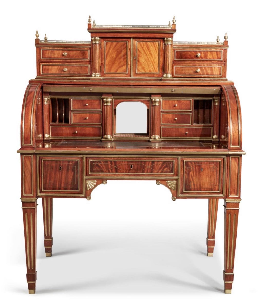 Russian Neoclassical Brass Mounted Mahogany Cylinder Desk