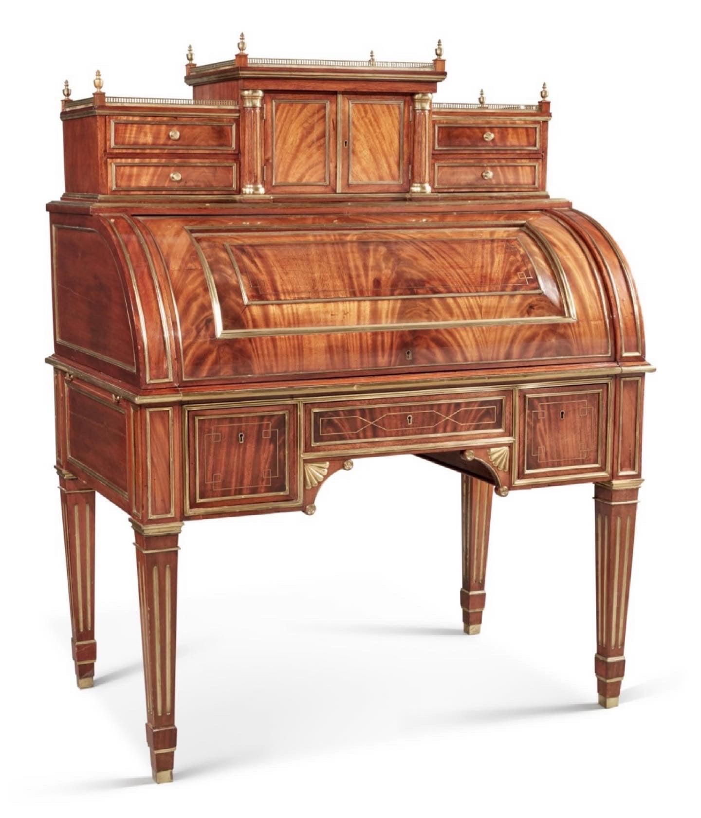 Russian Neoclassical Brass Mounted Mahogany Cylinder Desk