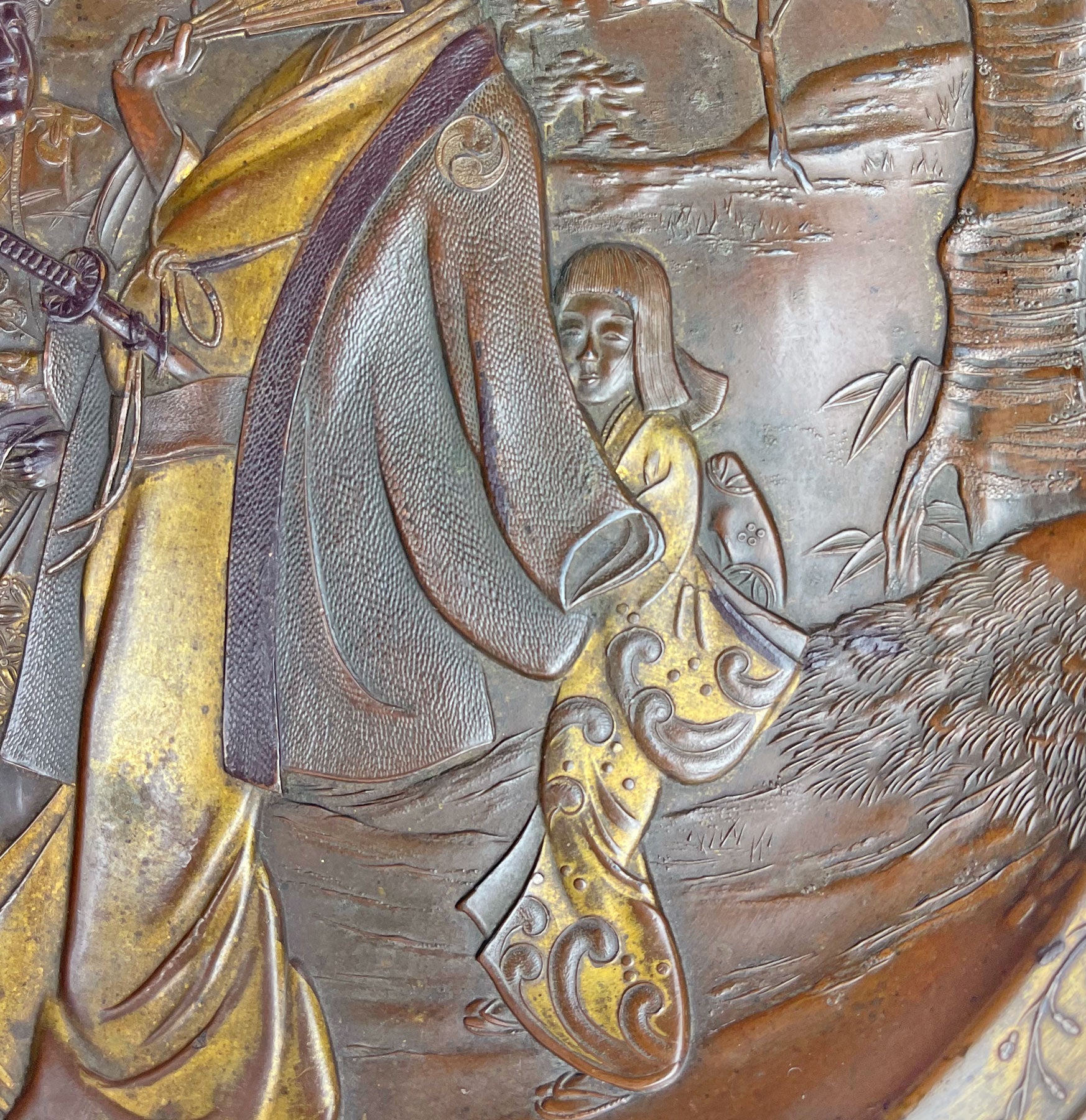 Japanese Meiji Period Mixed Metal Decorative Wall Plate