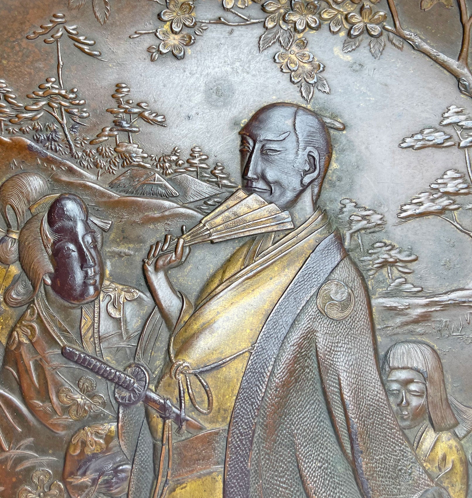 Japanese Meiji Period Mixed Metal Decorative Wall Plate