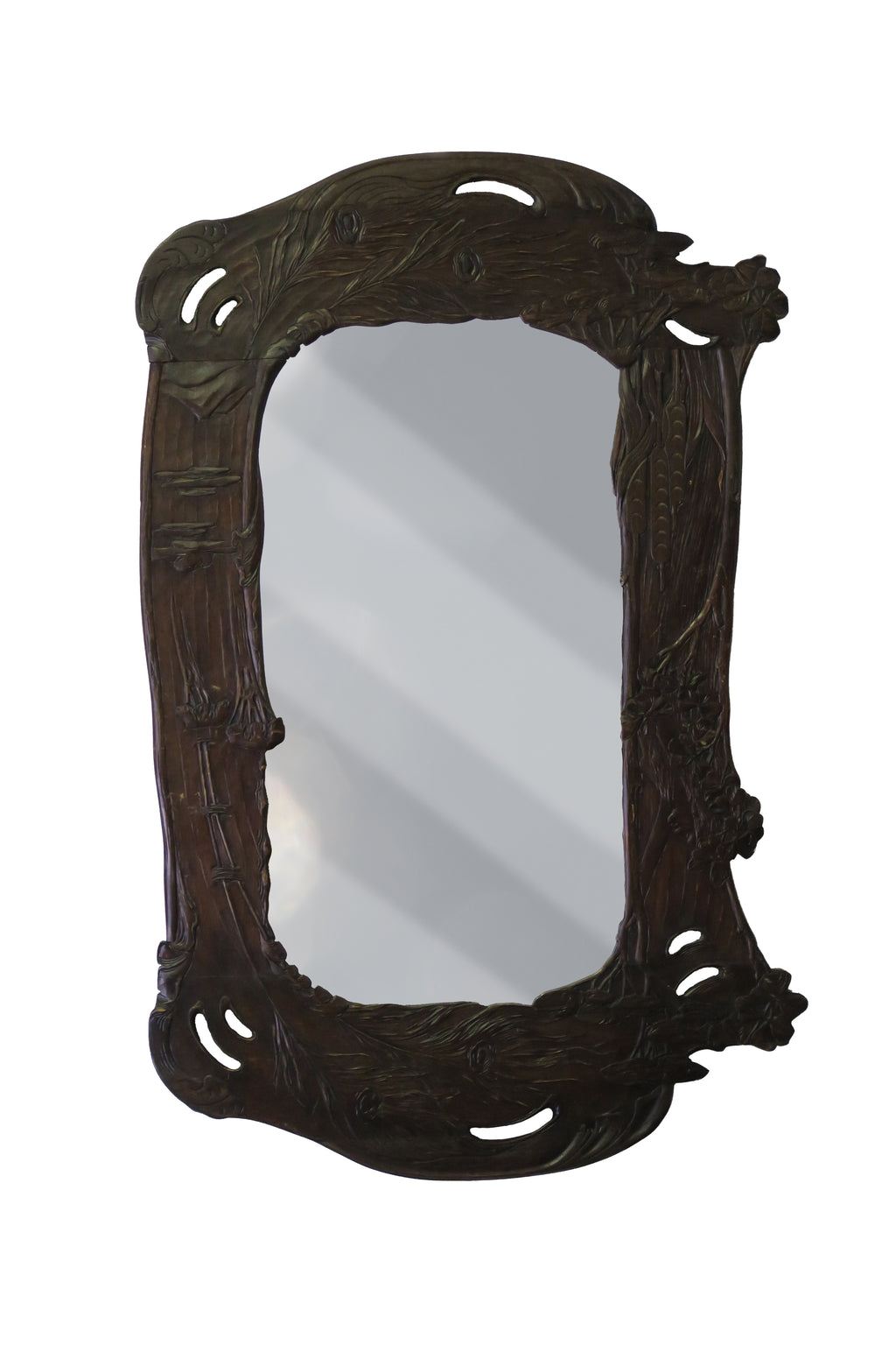 A Pair of Art Nouveau Hand Carved Walnut Mirrors