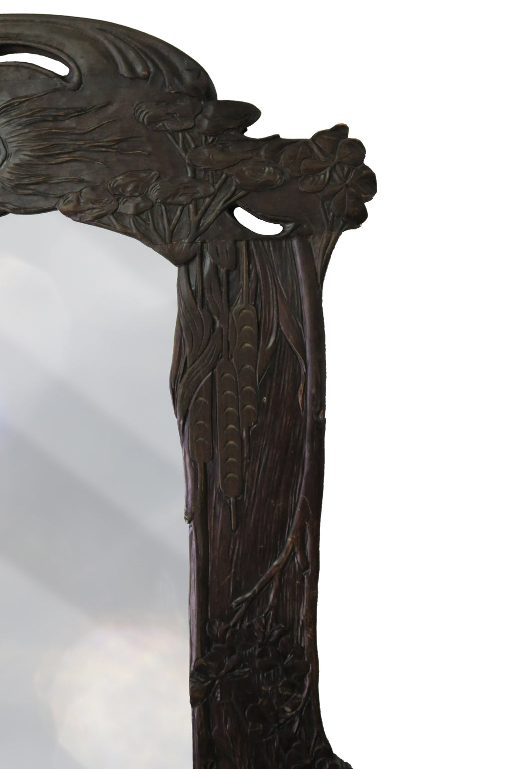 A Pair of Art Nouveau Hand Carved Walnut Mirrors