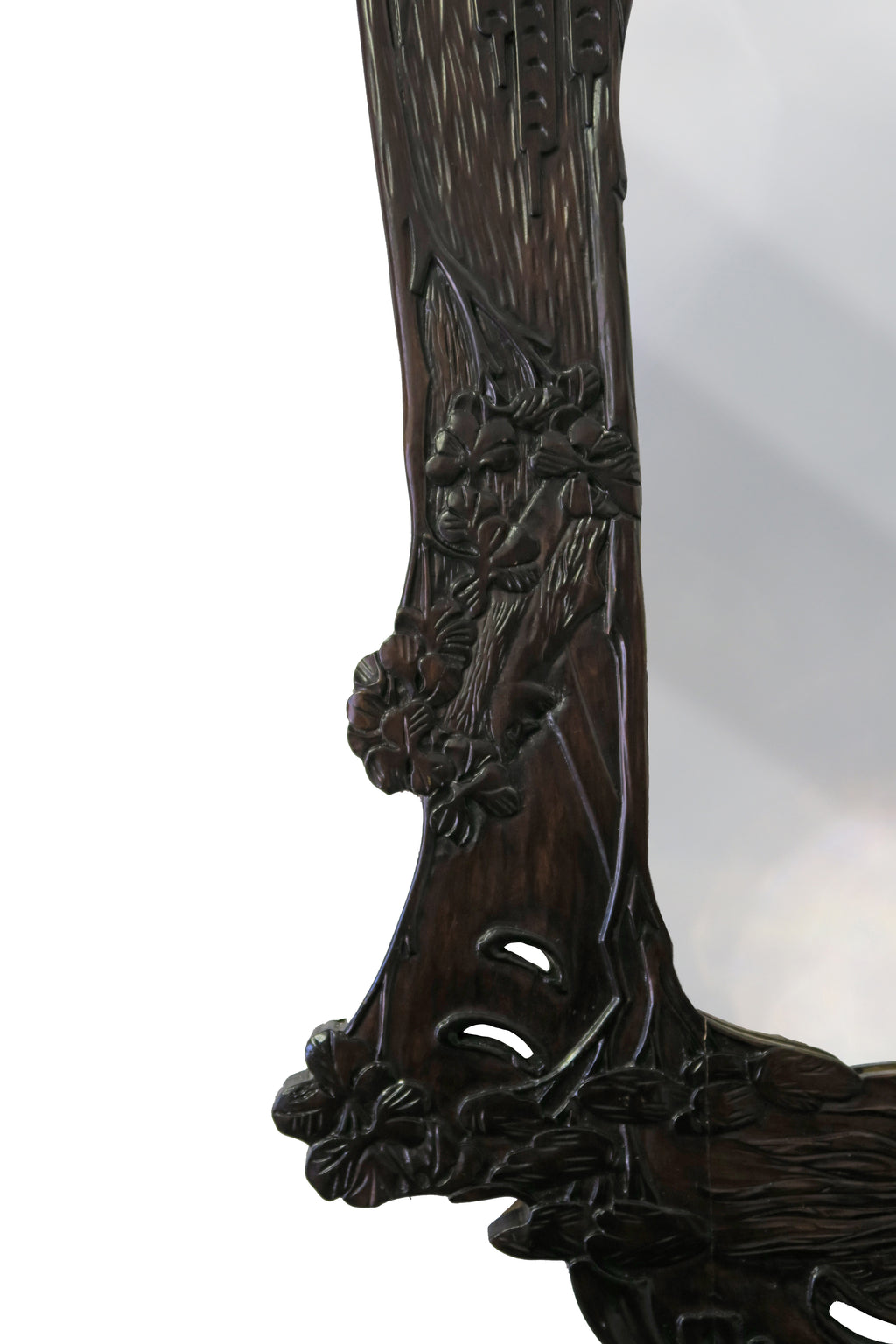 A Pair of Art Nouveau Hand Carved Walnut Mirrors