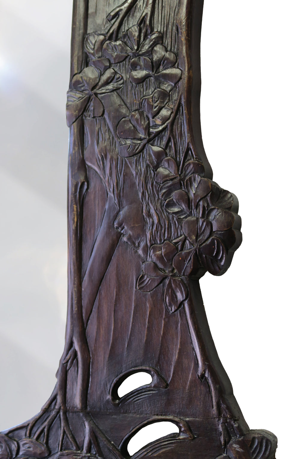 A Pair of Art Nouveau Hand Carved Walnut Mirrors