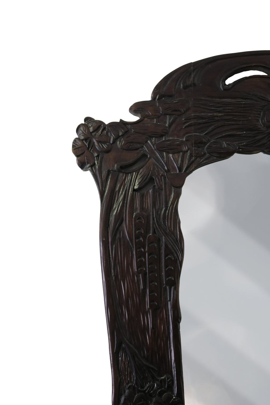 A Pair of Art Nouveau Hand Carved Walnut Mirrors