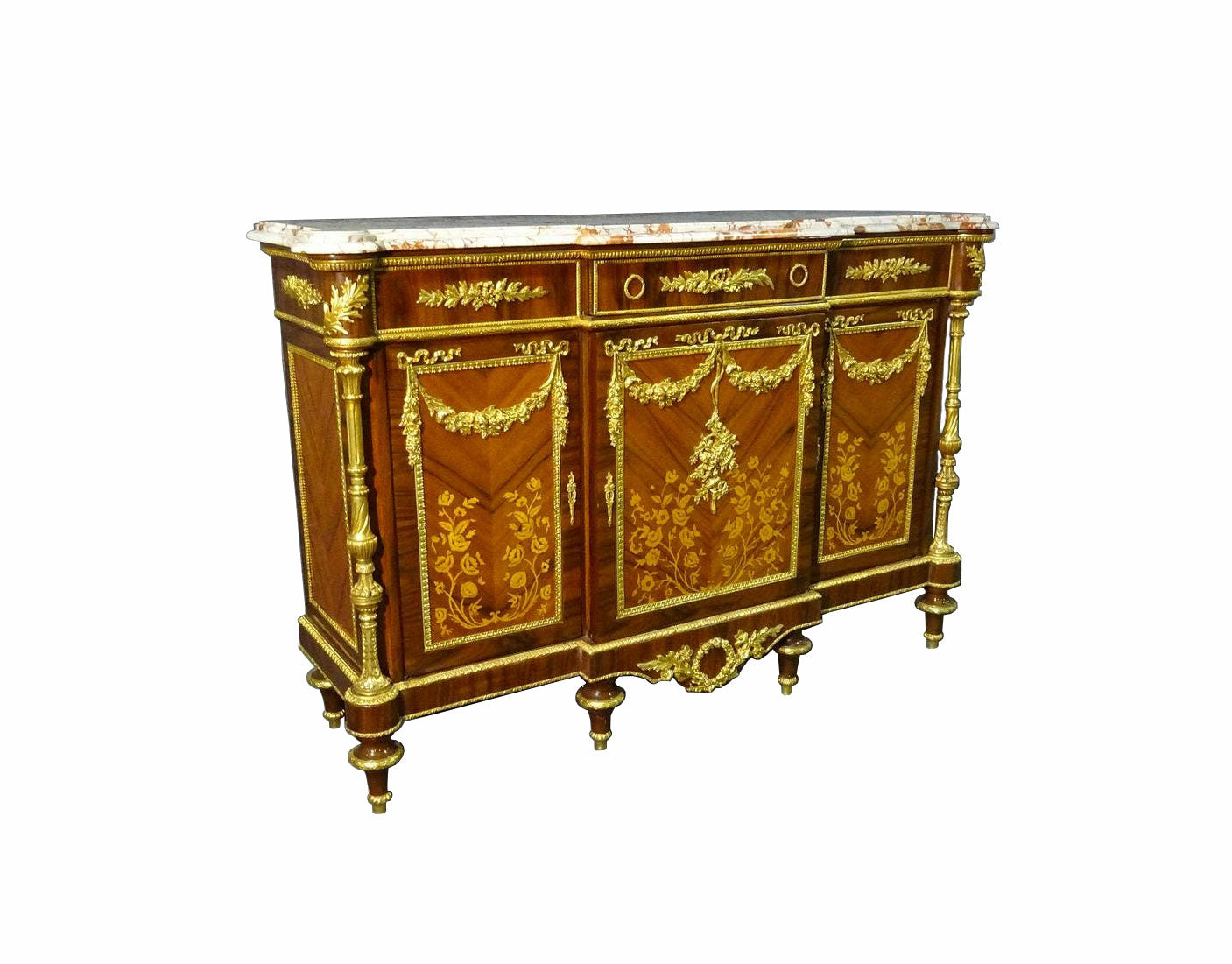 Ormolu Mahogany & Marquetry Commode After Martin Carlin