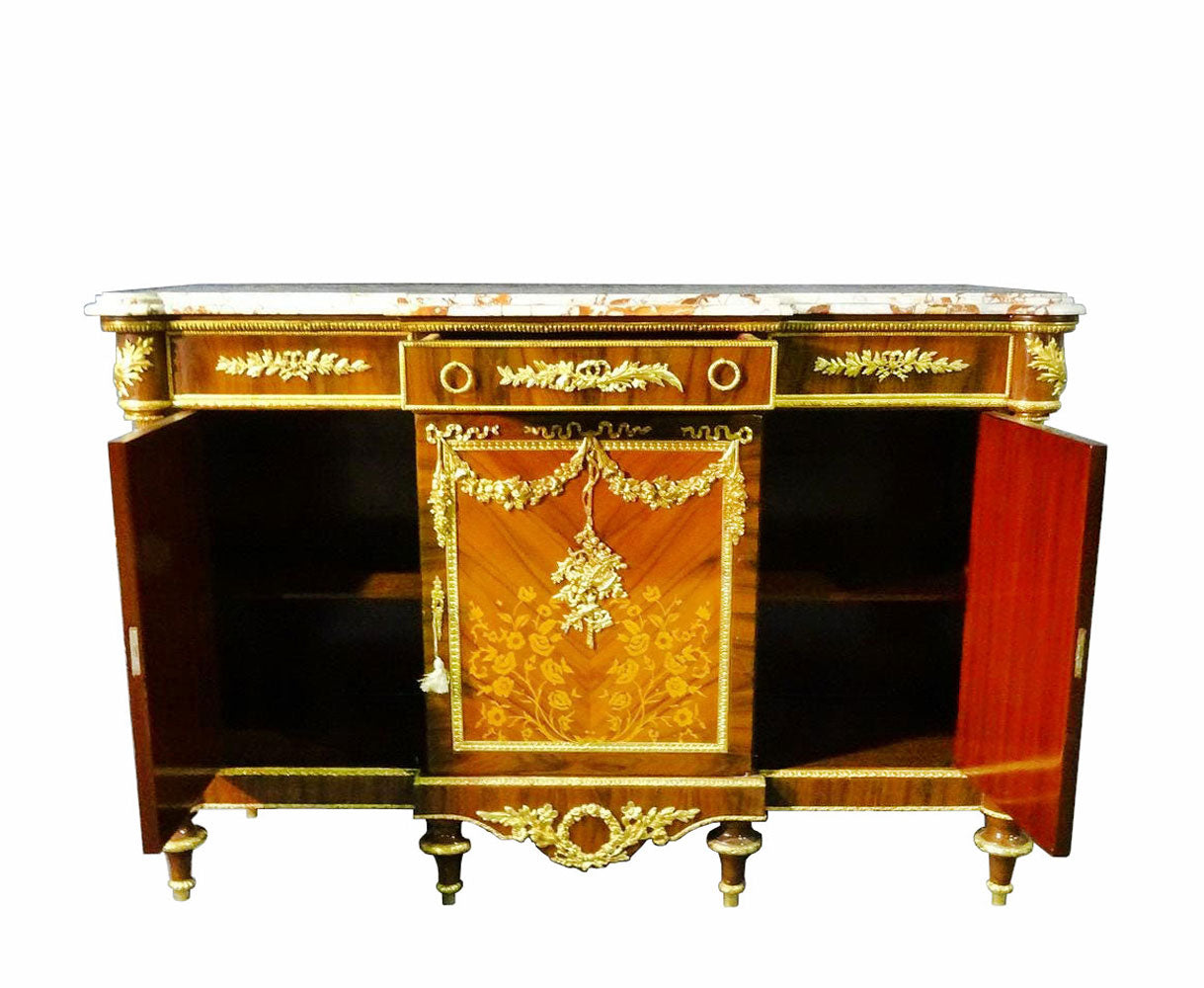 Ormolu Mahogany & Marquetry Commode After Martin Carlin