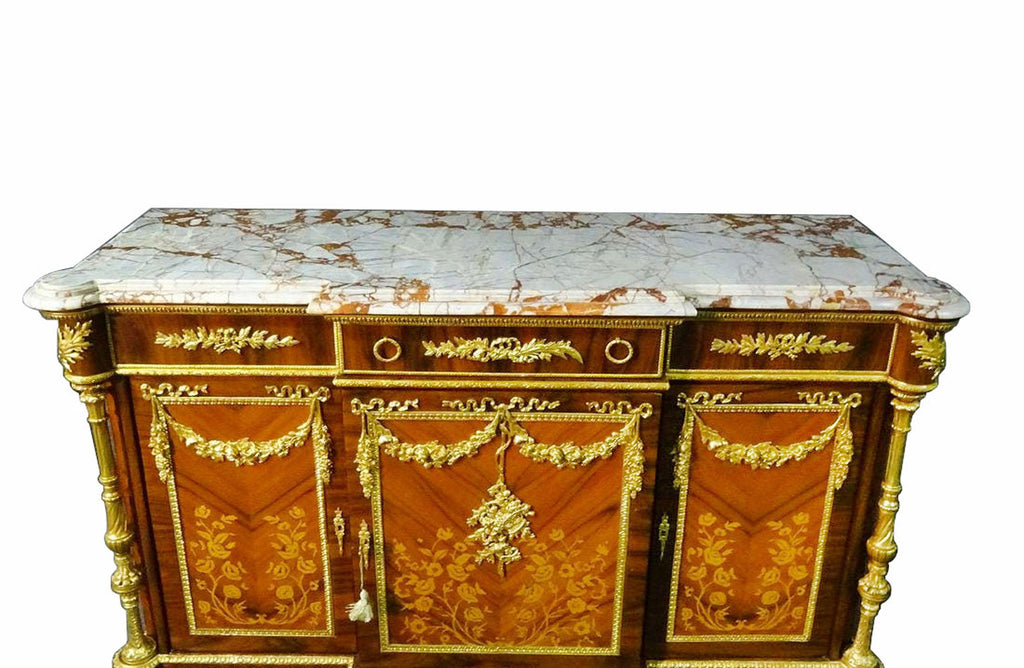 Ormolu Mahogany & Marquetry Commode After Martin Carlin